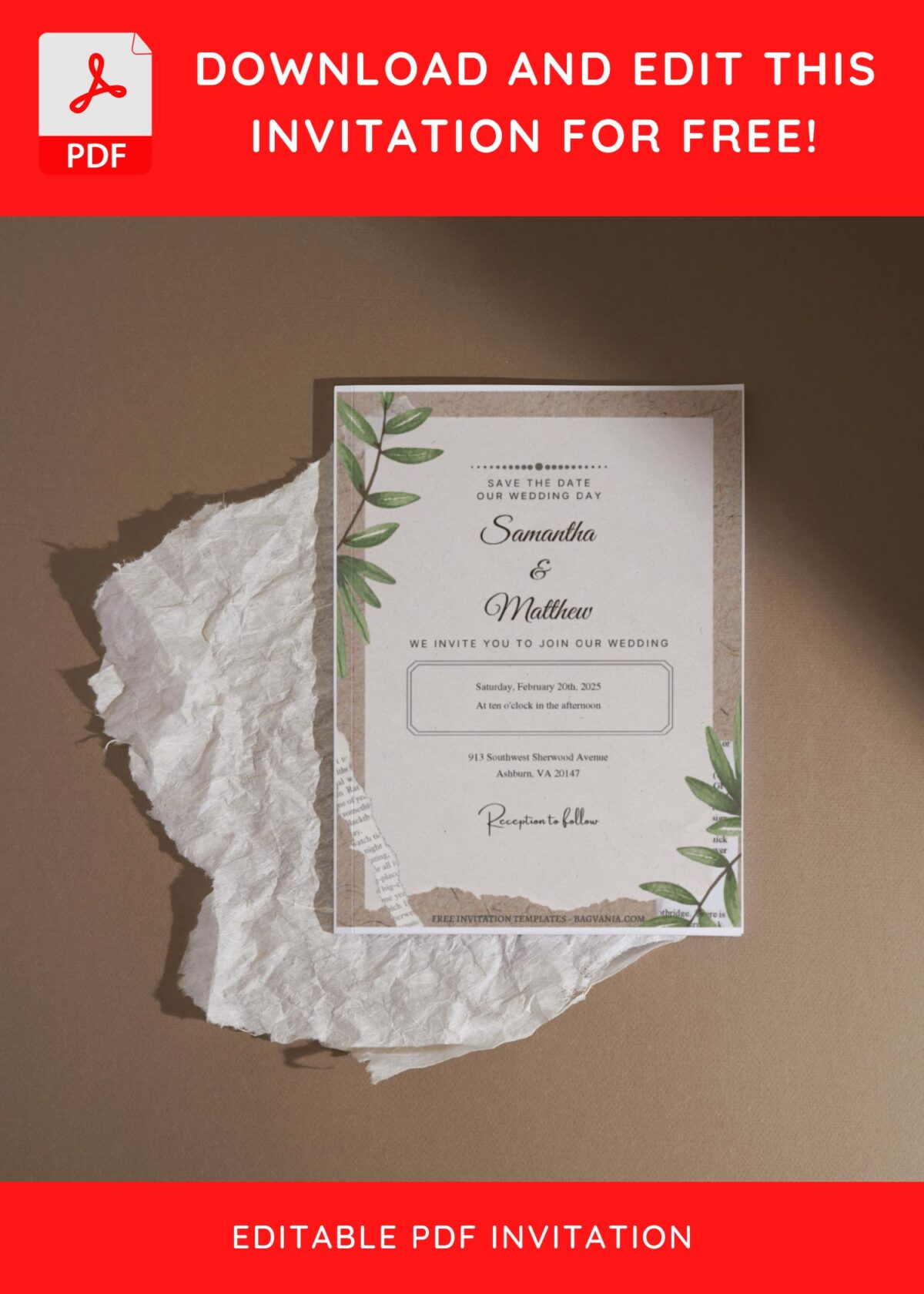 (Free Editable PDF) Modern Collage Greenery Wedding Invitation Templates I