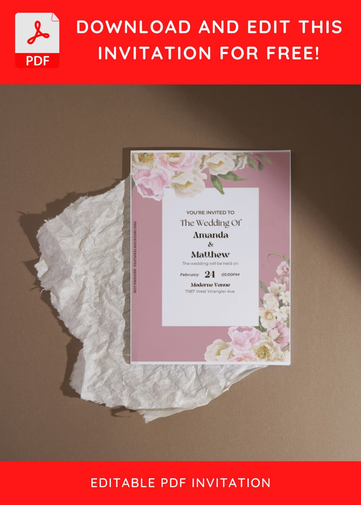 (Free Editable PDF) Pastel Floral Frame Wedding Invitation Templates I