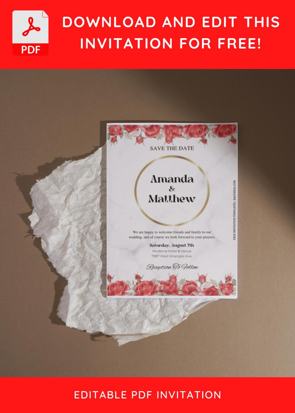 (Free Editable PDF) Whimsical Rosebud Wedding Invitation Templates with floral and foliage