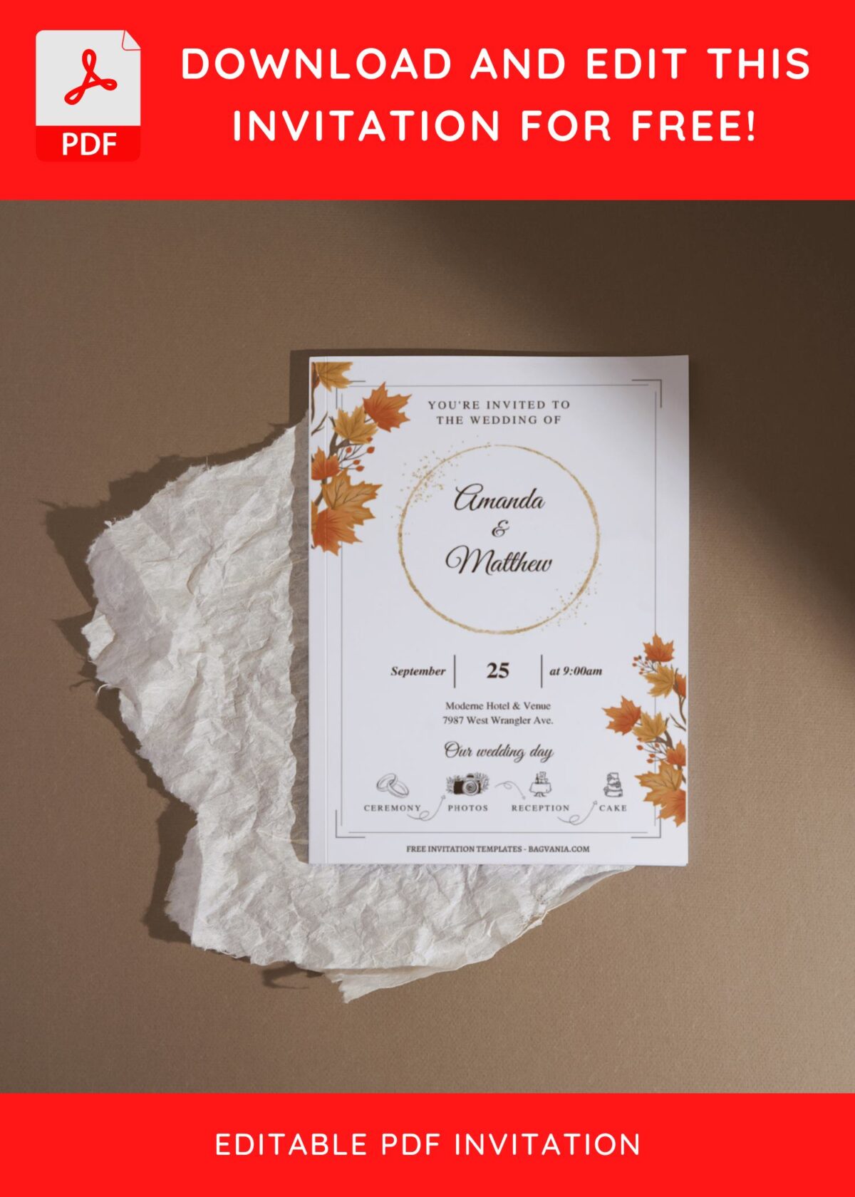 (Free Editable PDF) Wonderful Autumn Wedding Invitation Templates I