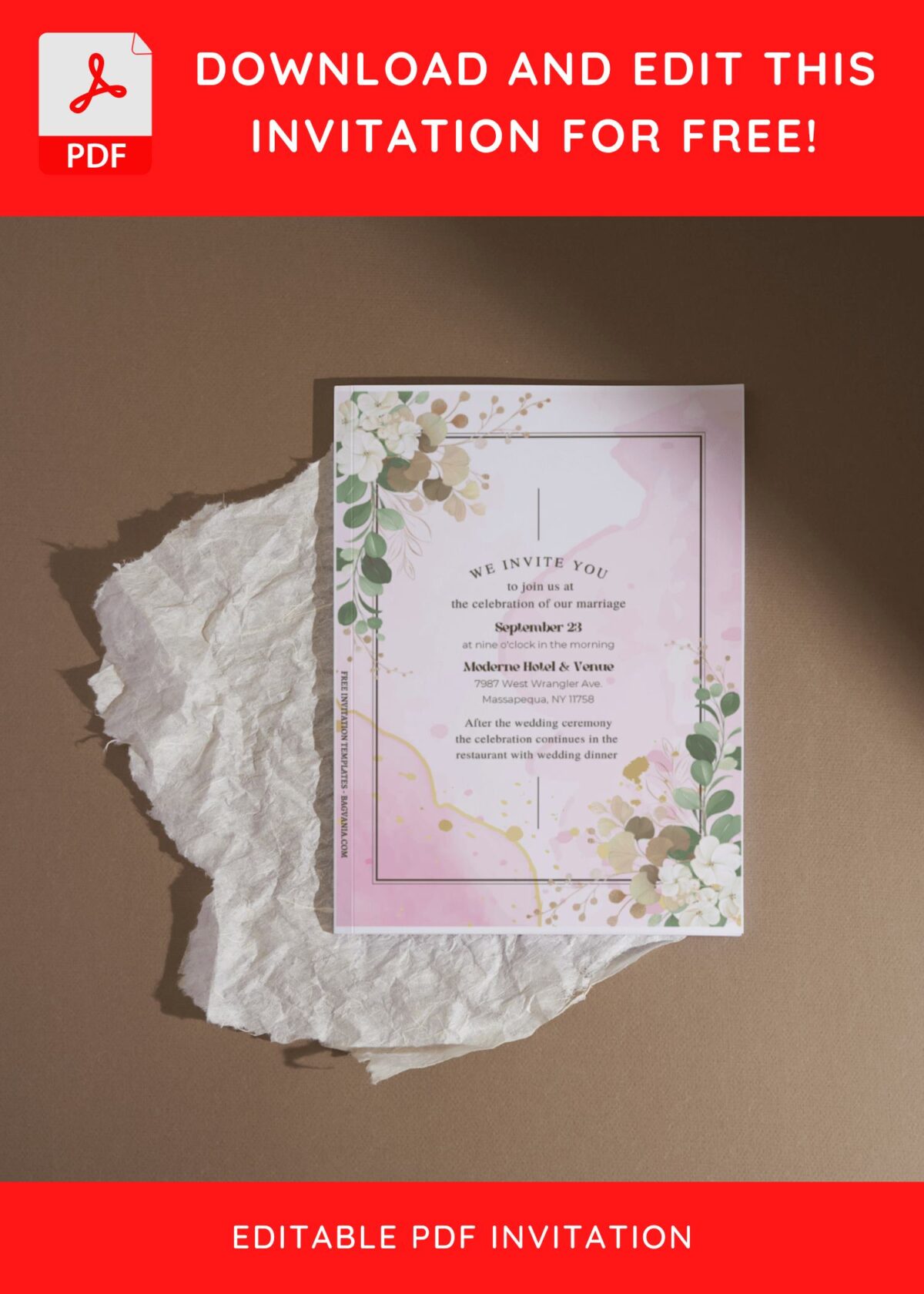 (Free Editable PDF) Dreamy Spring Blooms Wedding Invitation Templates I