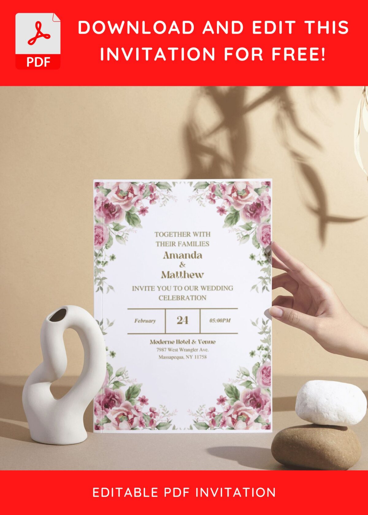 (Free Editable PDF) Beautiful Garden-Fresh Wedding Invitation Templates I