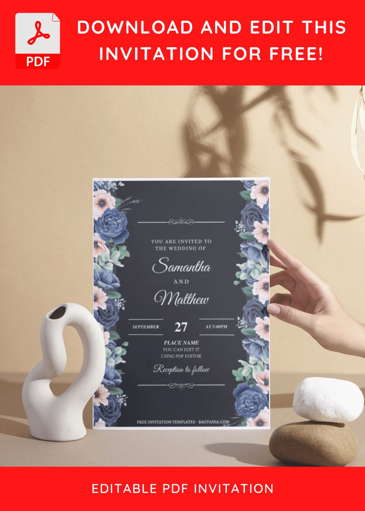 (Free Editable PDF) Anemone And Rose Wedding Invitation Templates I