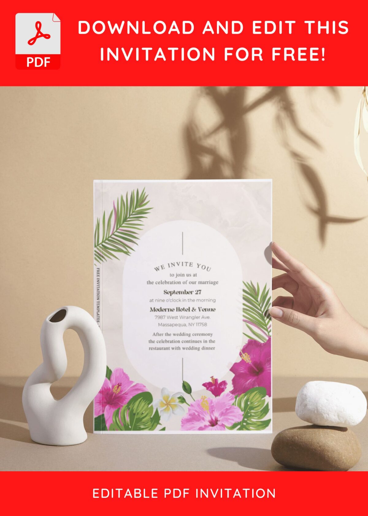 (Free Editable PDF) Sunset Tropical Wedding Invitation Templates I