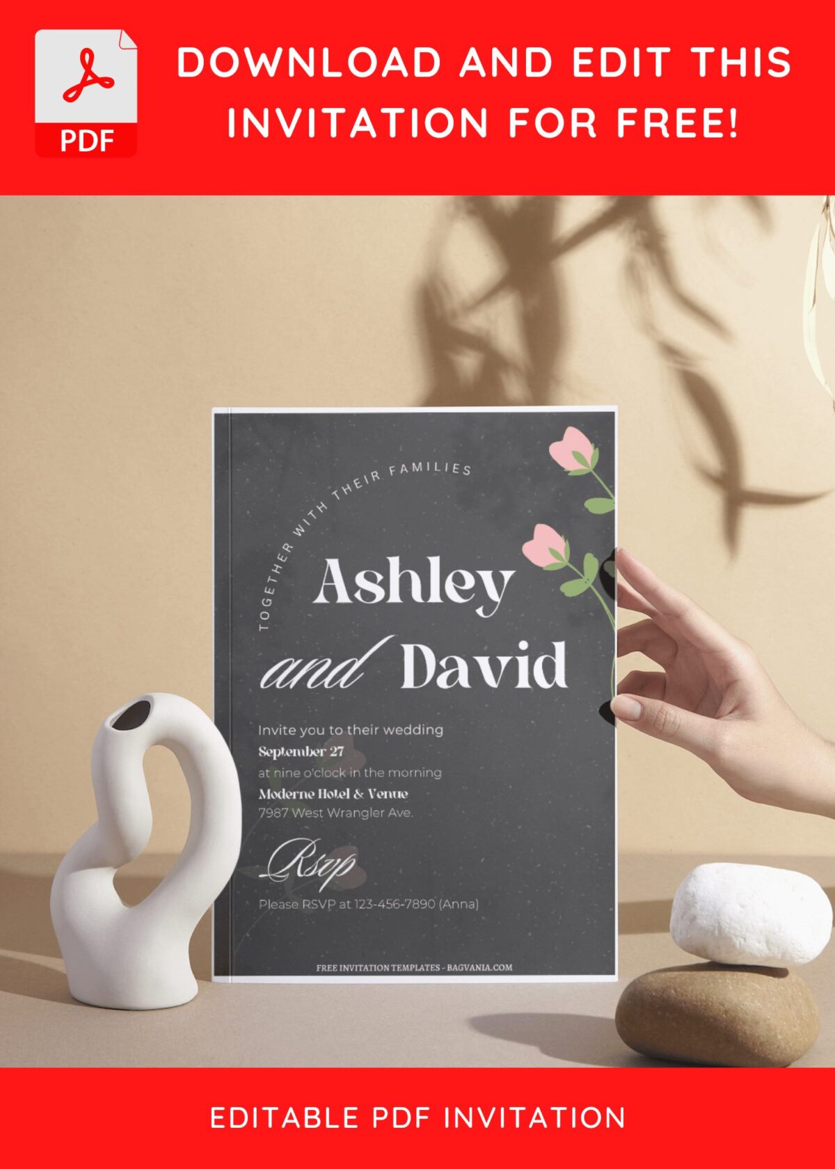 (Free Editable PDF) Modern Minimalist Typography Wedding Invitation Templates I