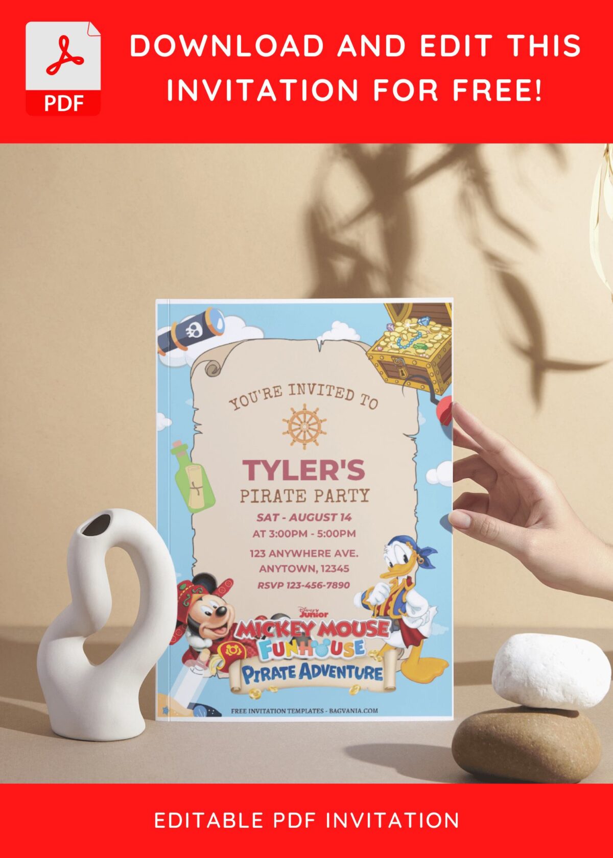 (Free Editable PDF) Yo-Ho-Ho! Mickey Mouse Pirate Birthday Invitation Templates I