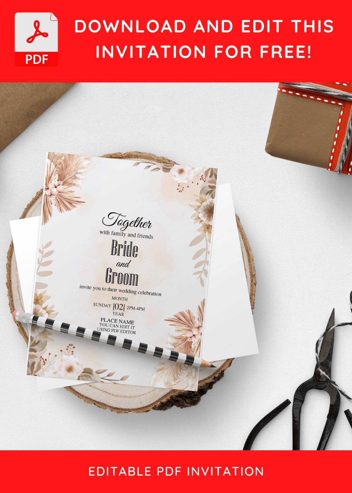 (Free Editable PDF) Floral Paradise Wedding Invitation Templates E