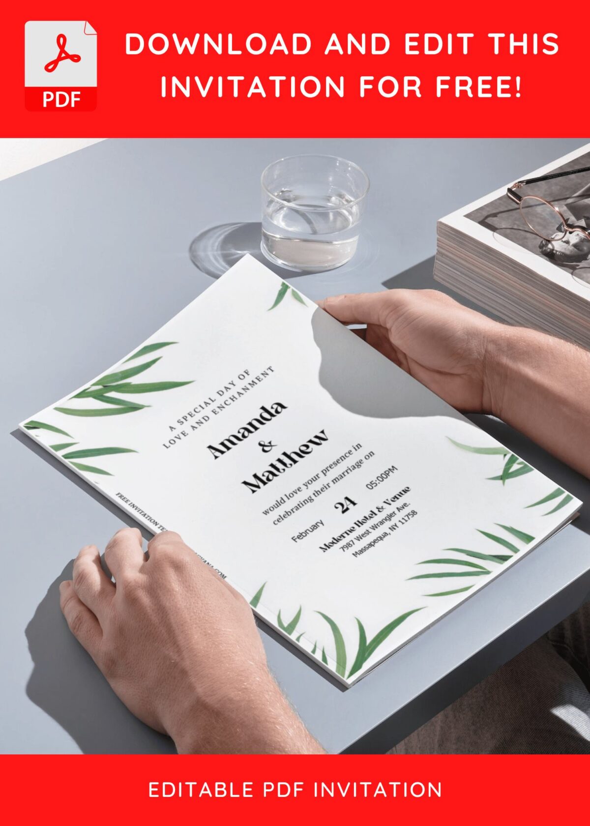 (Free Editable PDF) Stylish Dusty Greenery Wedding Invitation Templates H