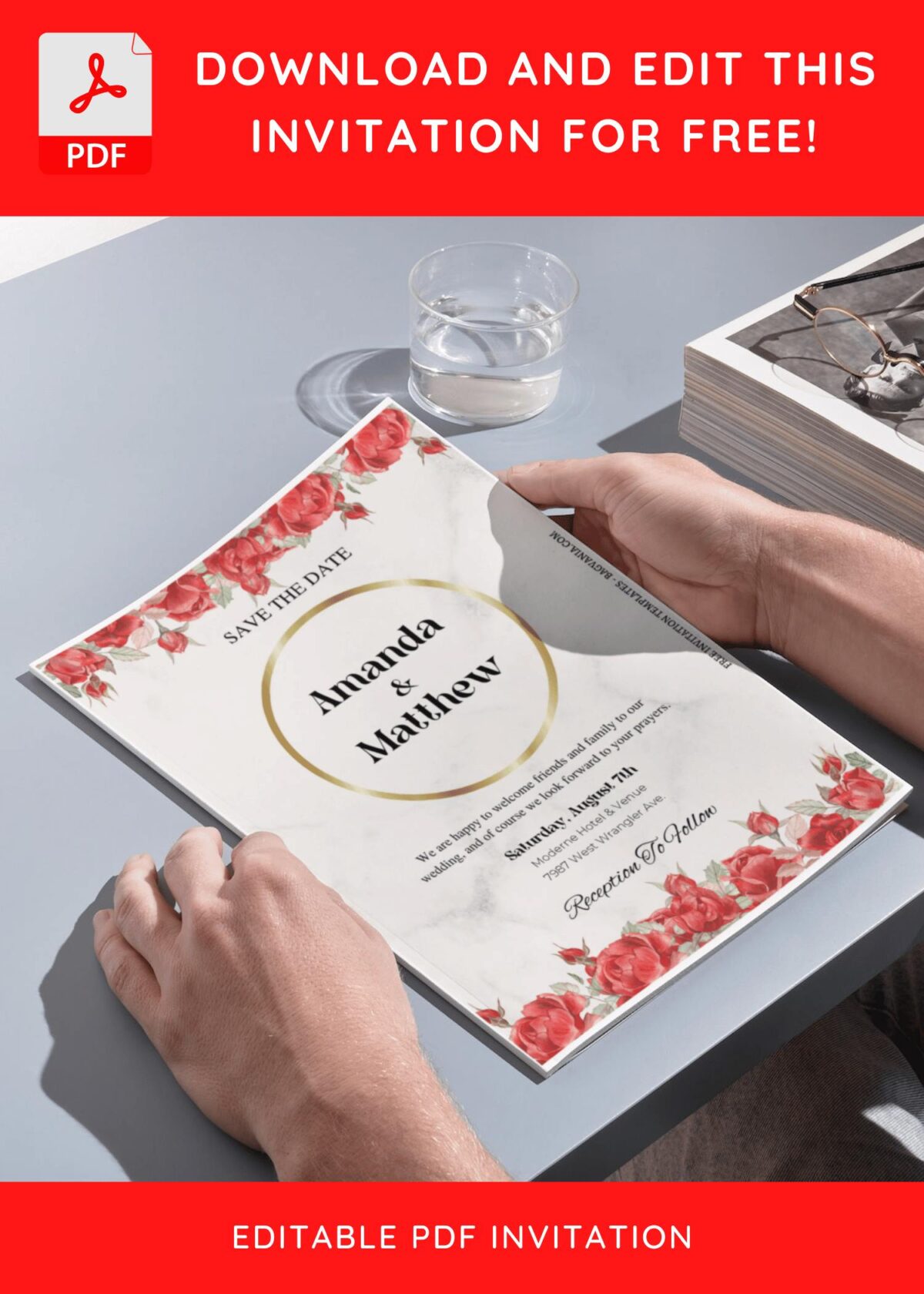 (Free Editable PDF) Whimsical Rosebud Wedding Invitation Templates H