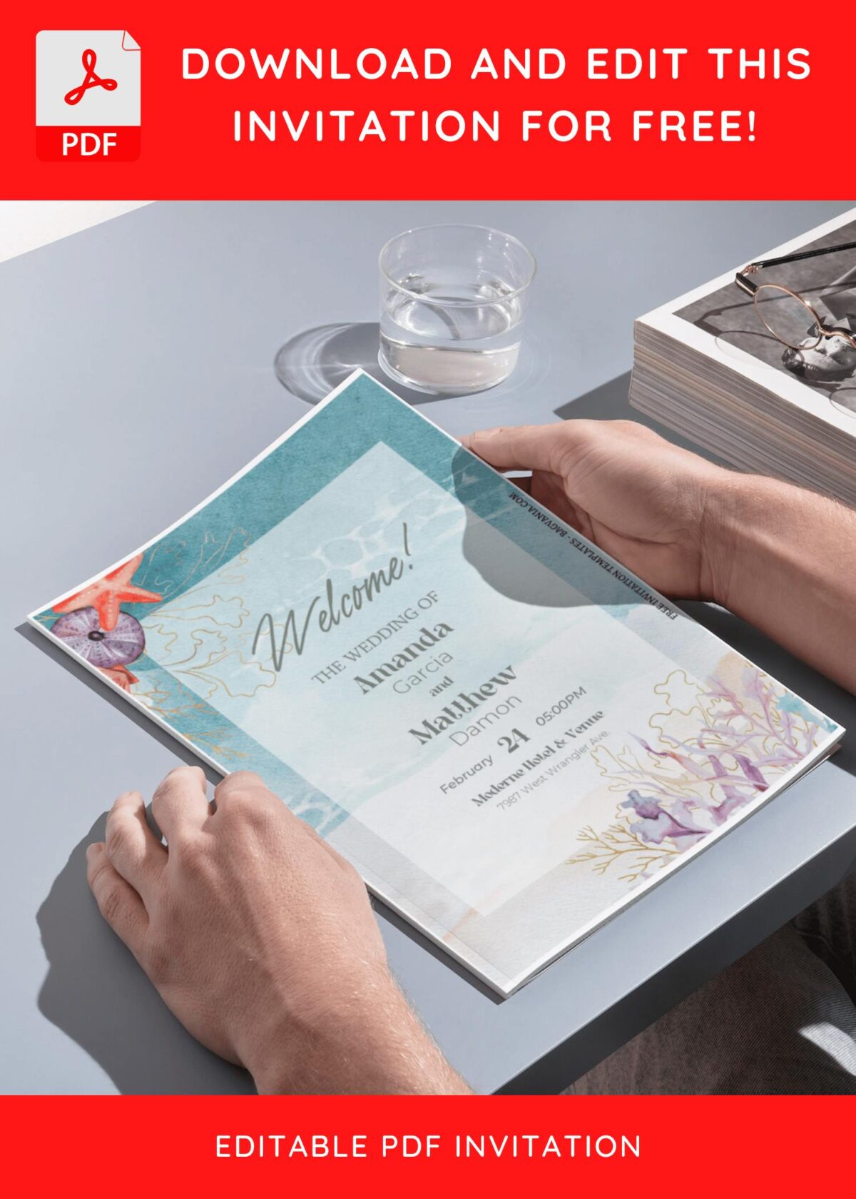 (Free Editable PDF) Boho Beach Wedding Invitation Templates H