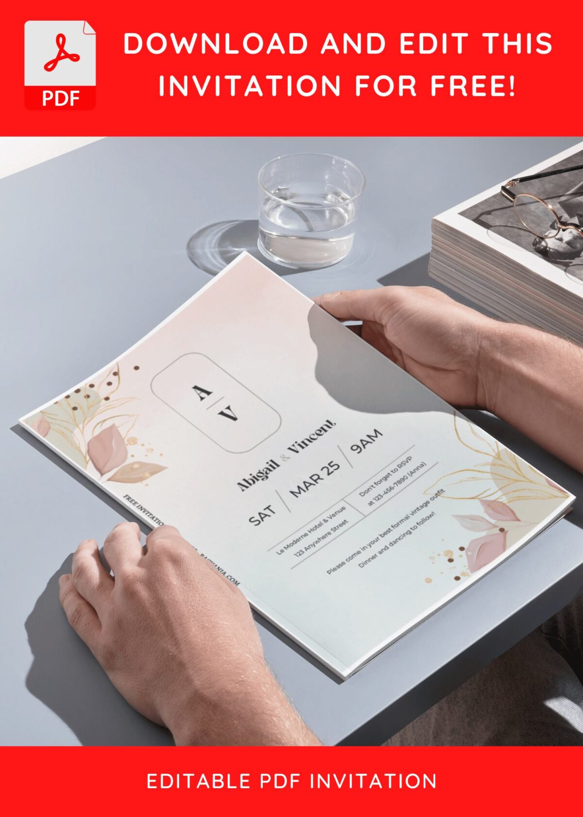 (Free Editable PDF) Rustic Monogram Wedding Invitation Templates H
