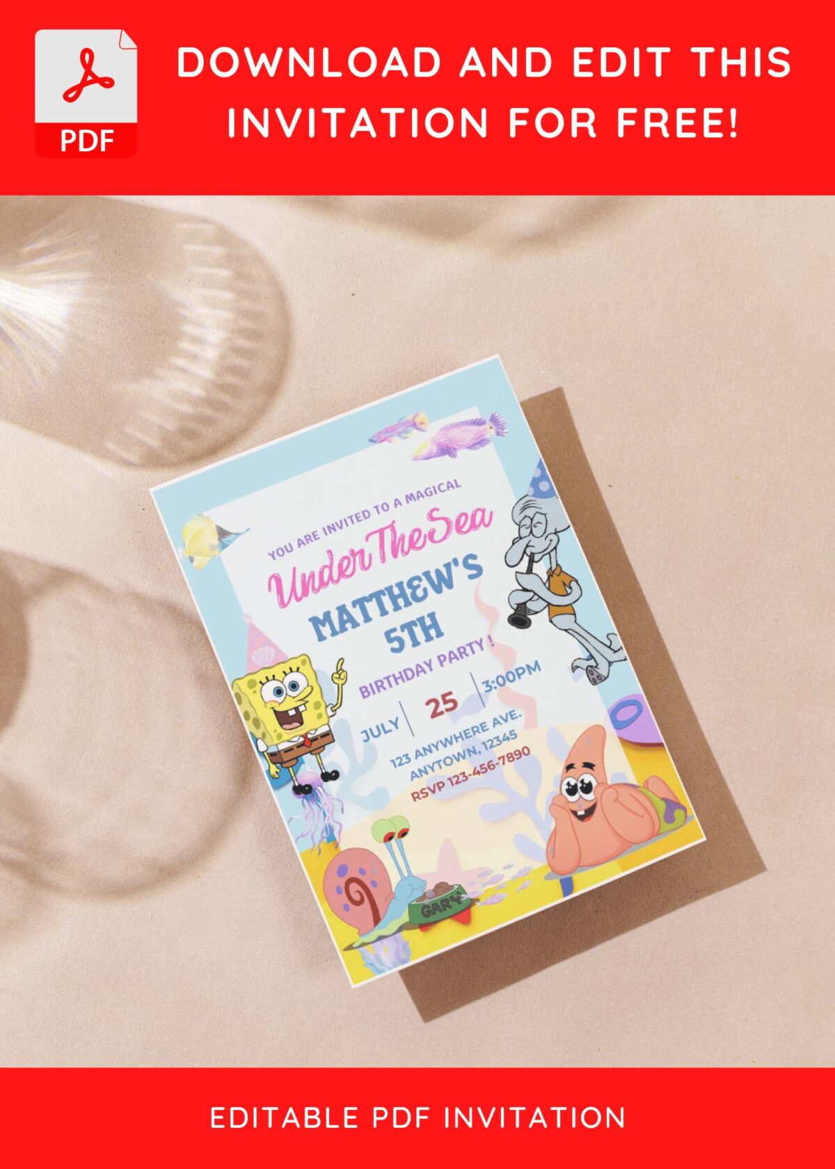 (Free Editable PDF) Fun Splash SpongeBob Under The Sea Birthday Invitation Templates G
