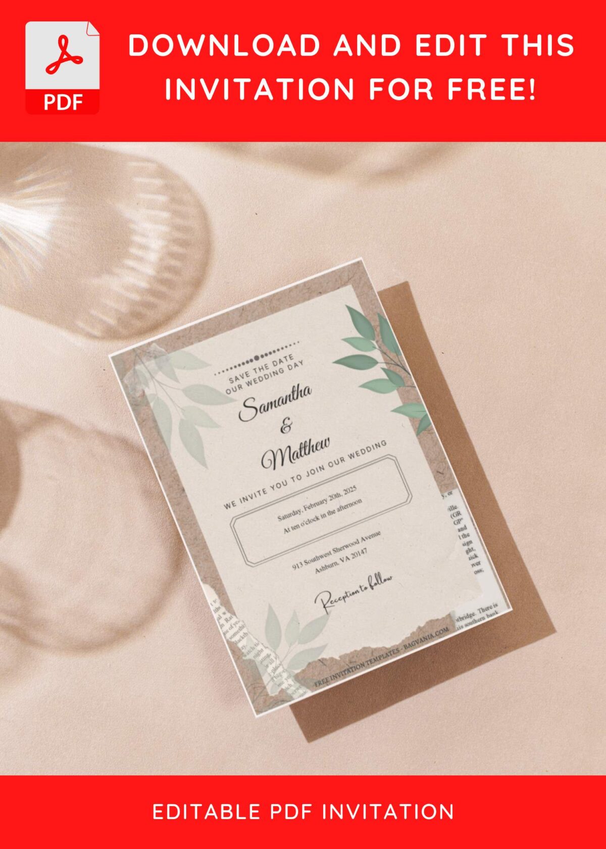 (Free Editable PDF) Modern Collage Greenery Wedding Invitation Templates G