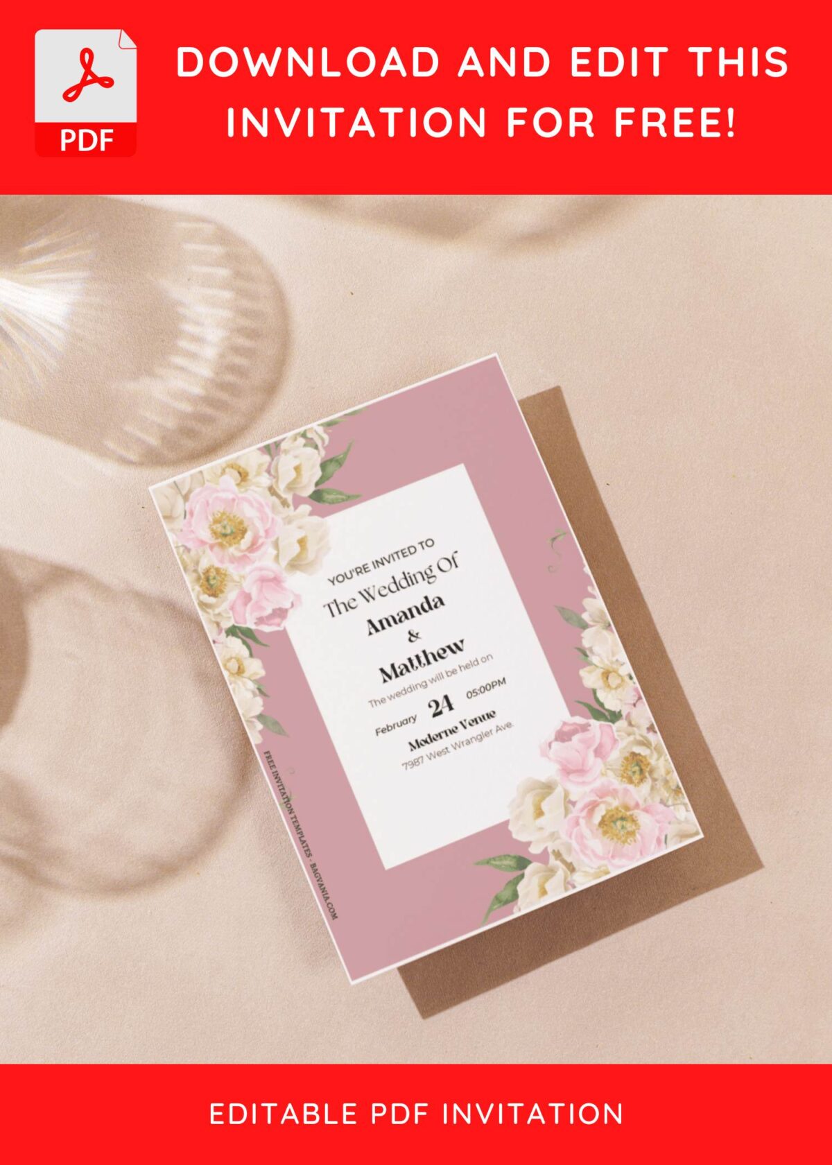 (Free Editable PDF) Pastel Floral Frame Wedding Invitation Templates G