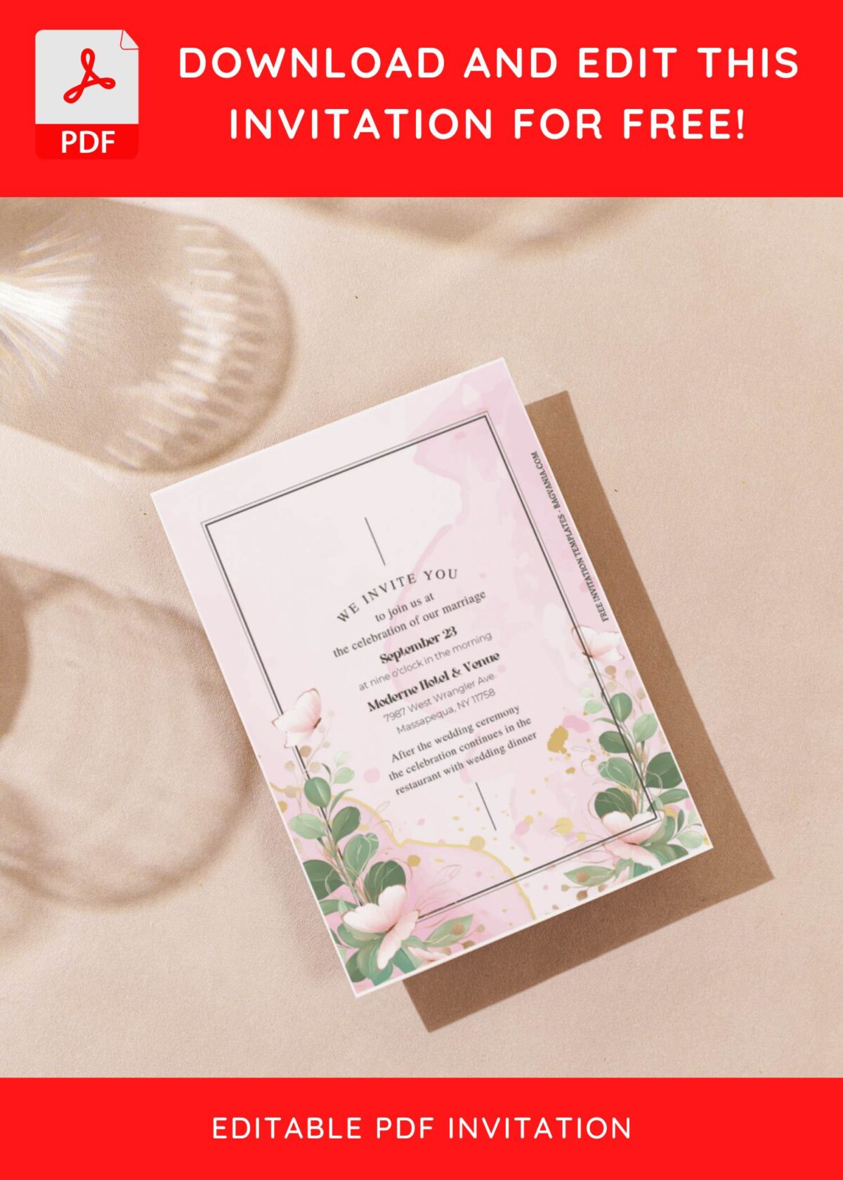(Free Editable PDF) Dreamy Spring Blooms Wedding Invitation Templates G
