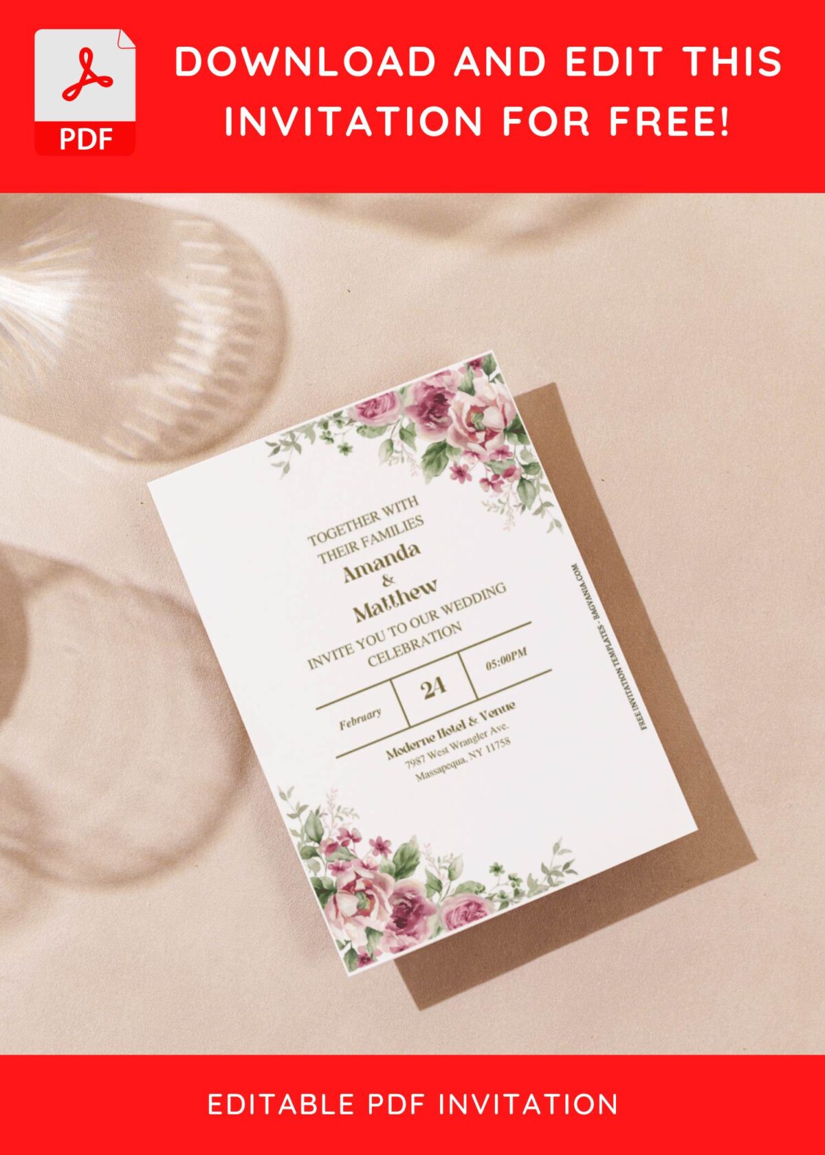 (Free Editable PDF) Beautiful Garden-Fresh Wedding Invitation Templates G
