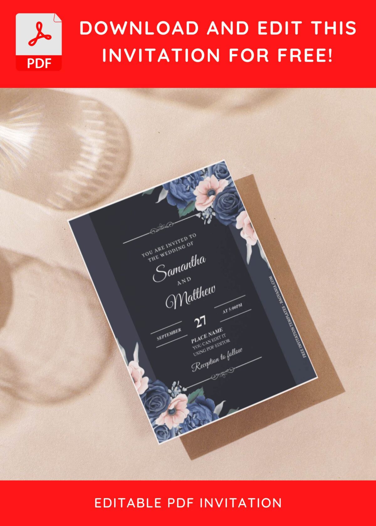 (Free Editable PDF) Anemone And Rose Wedding Invitation Templates G