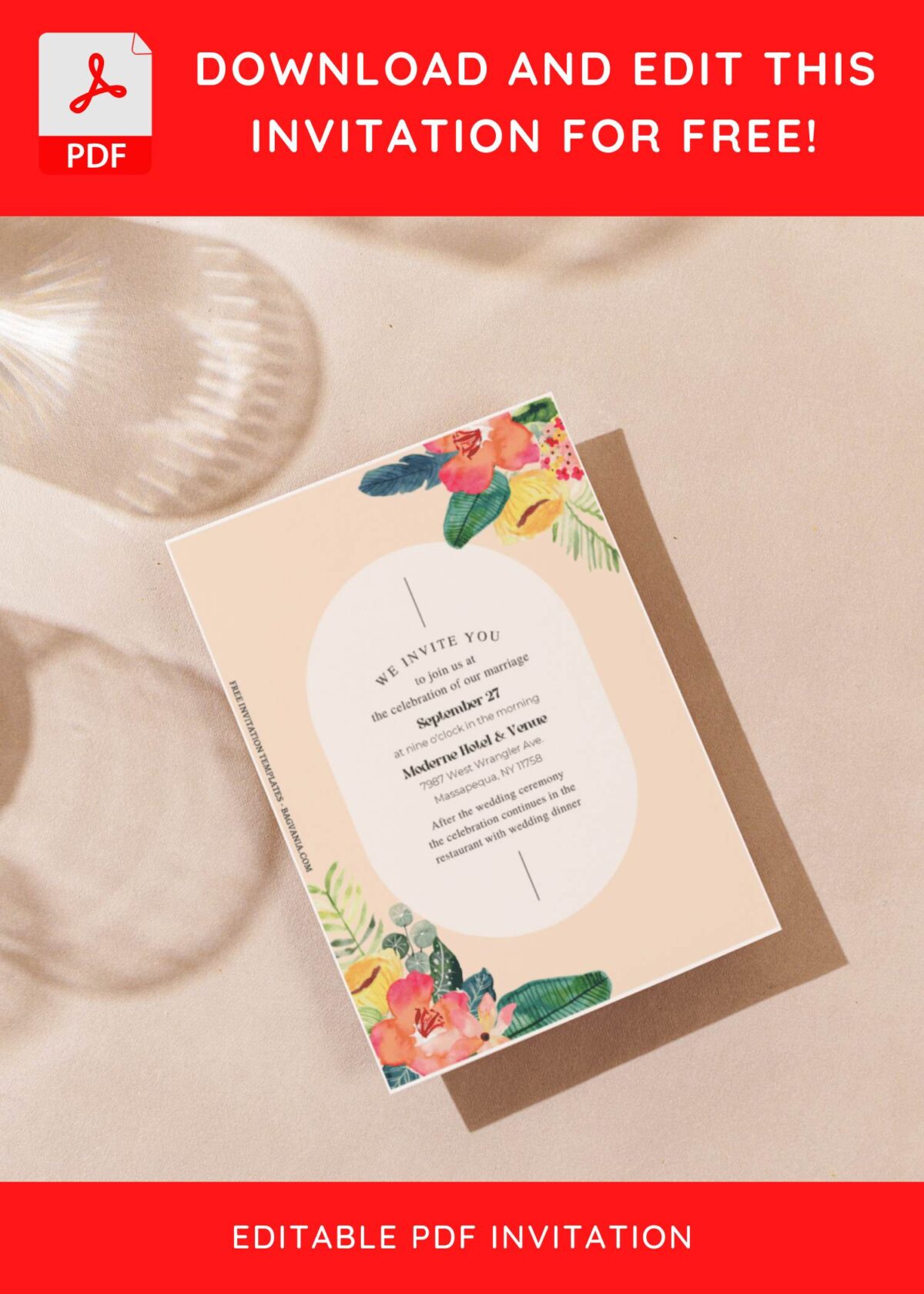 (Free Editable PDF) Sunset Tropical Wedding Invitation Templates G