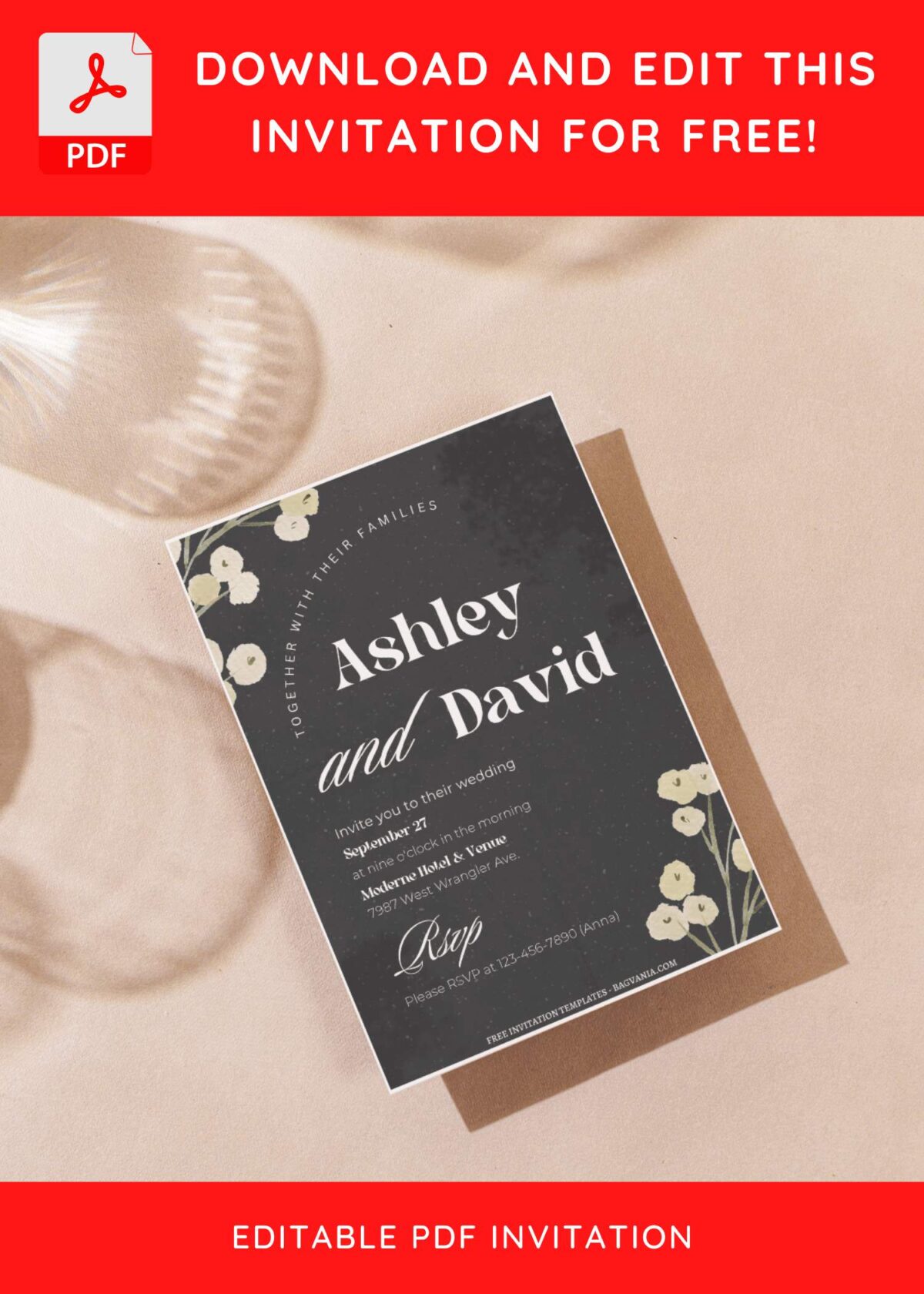 (Free Editable PDF) Modern Minimalist Typography Wedding Invitation Templates G