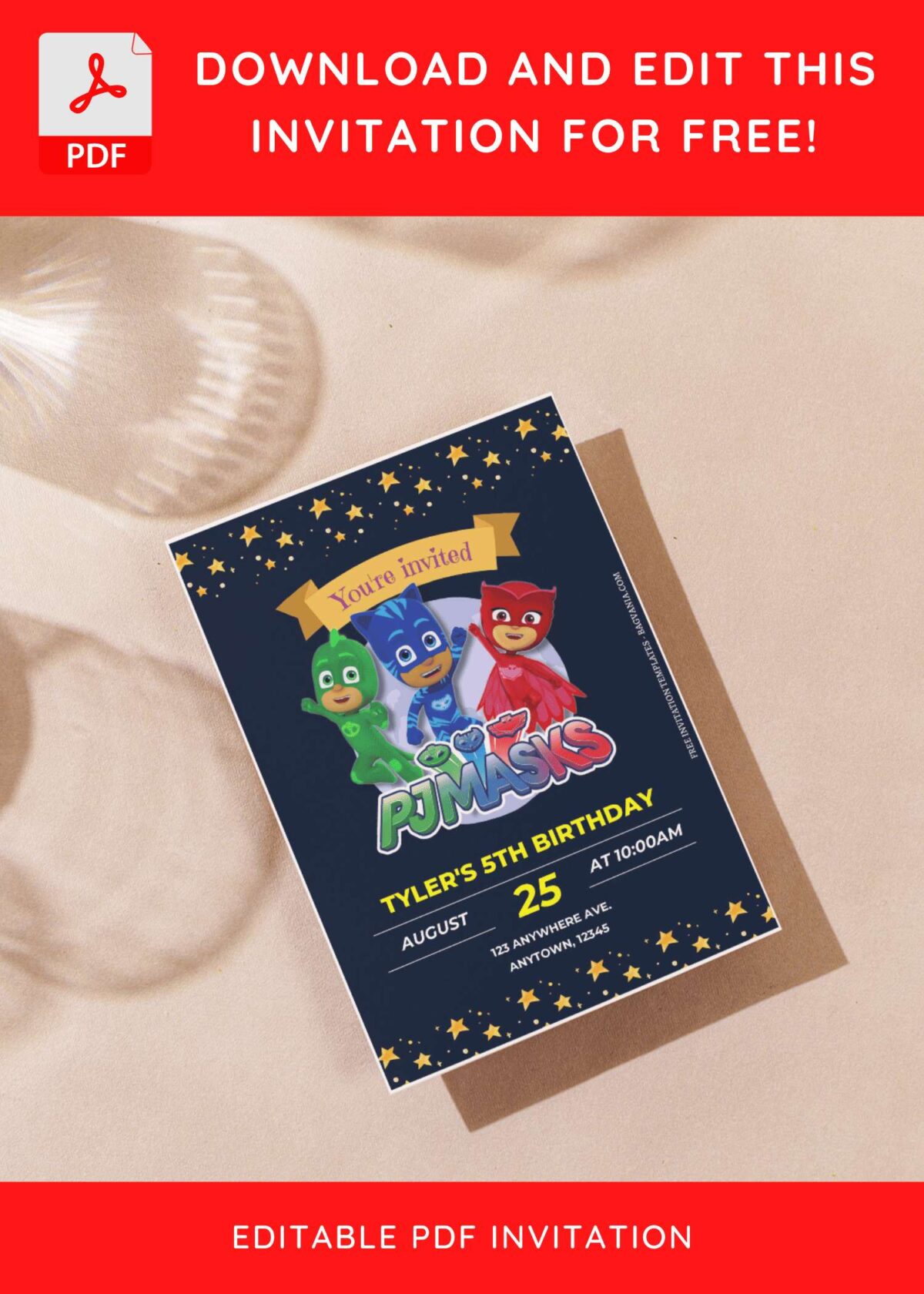 (Free Editable PDF) Lovely PJ Masks Birthday Invitation Templates G