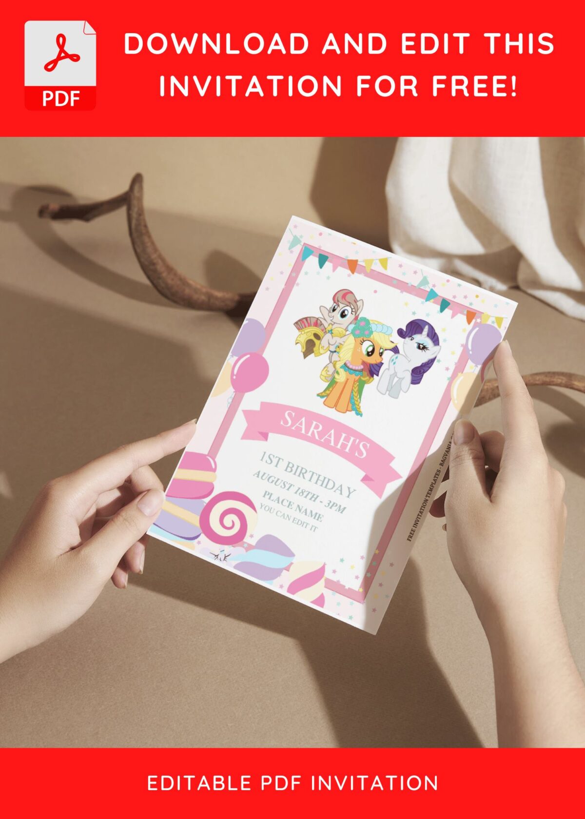 (Free Editable PDF) Magical My Little Pony Candyland Birthday Invitation Templates F