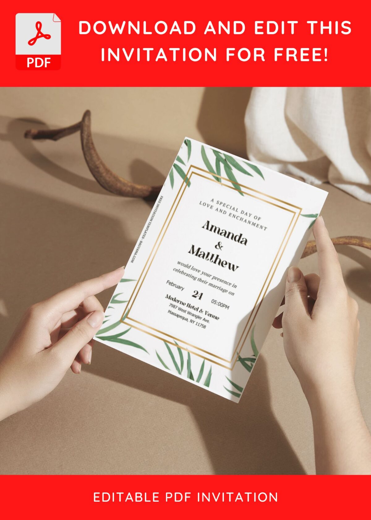 (Free Editable PDF) Stylish Dusty Greenery Wedding Invitation Templates F
