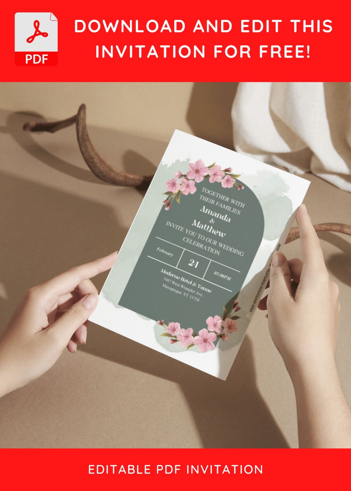 (Free Editable PDF) Classy Blush Pink Floral Wedding Invitation Templates F