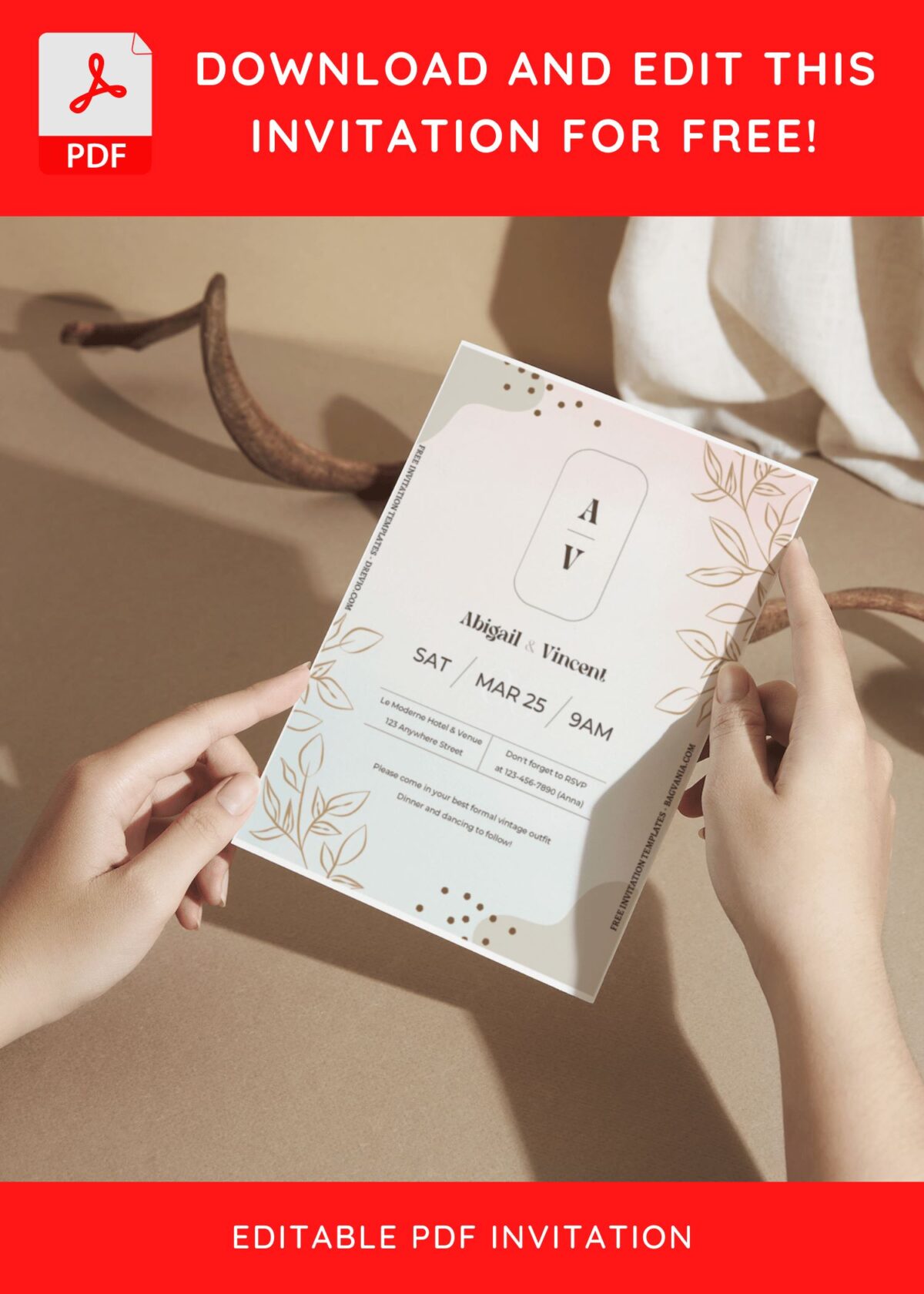 (Free Editable PDF) Rustic Monogram Wedding Invitation Templates F