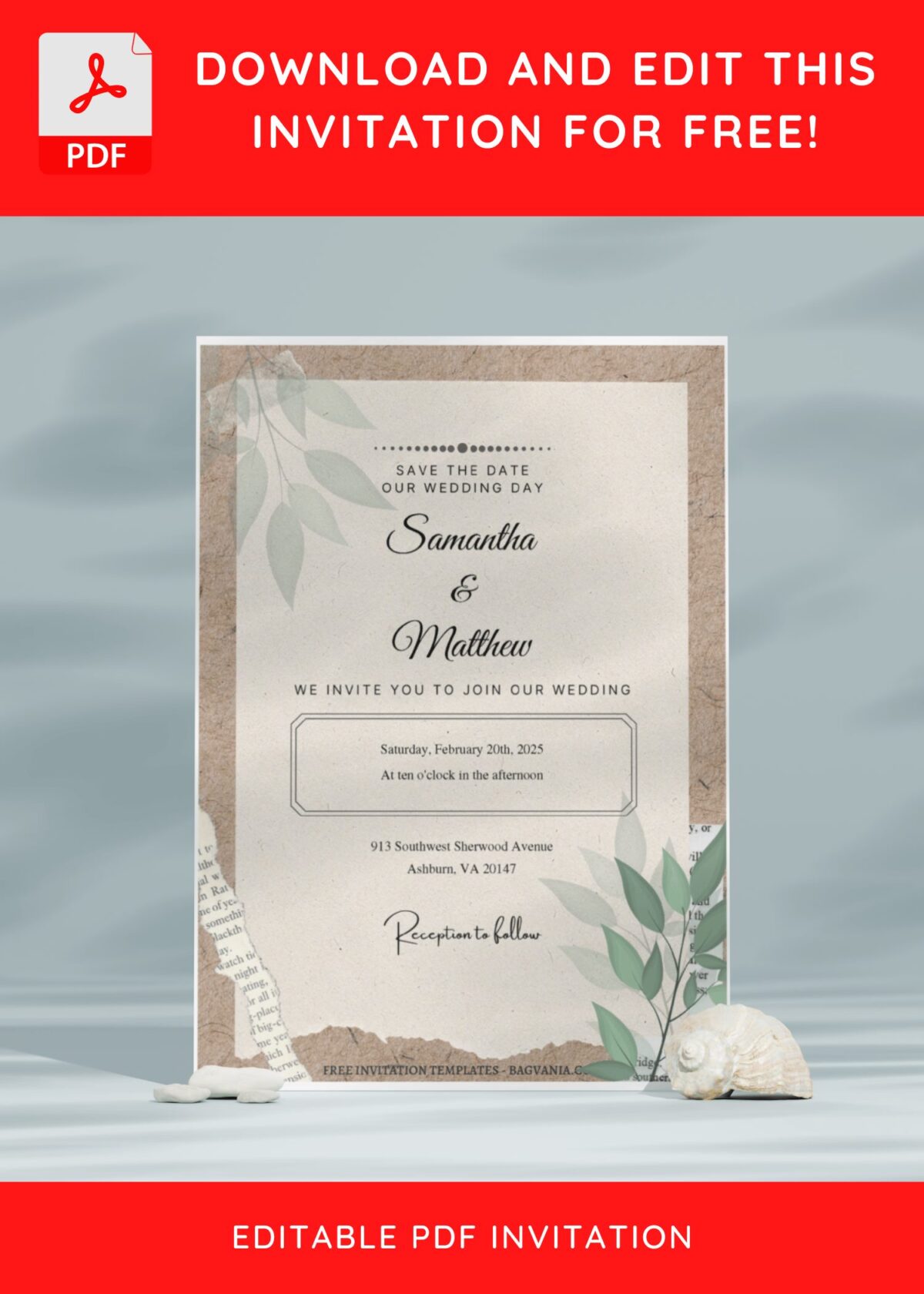 (Free Editable PDF) Modern Collage Greenery Wedding Invitation Templates E