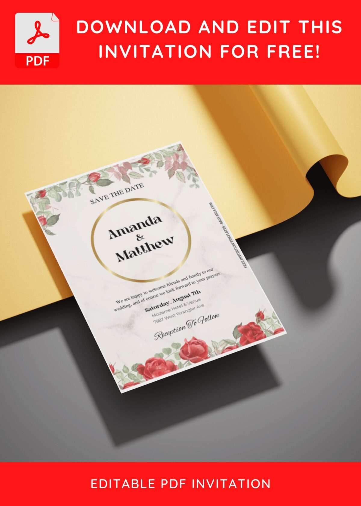 (Free Editable PDF) Whimsical Rosebud Wedding Invitation Templates with floral border