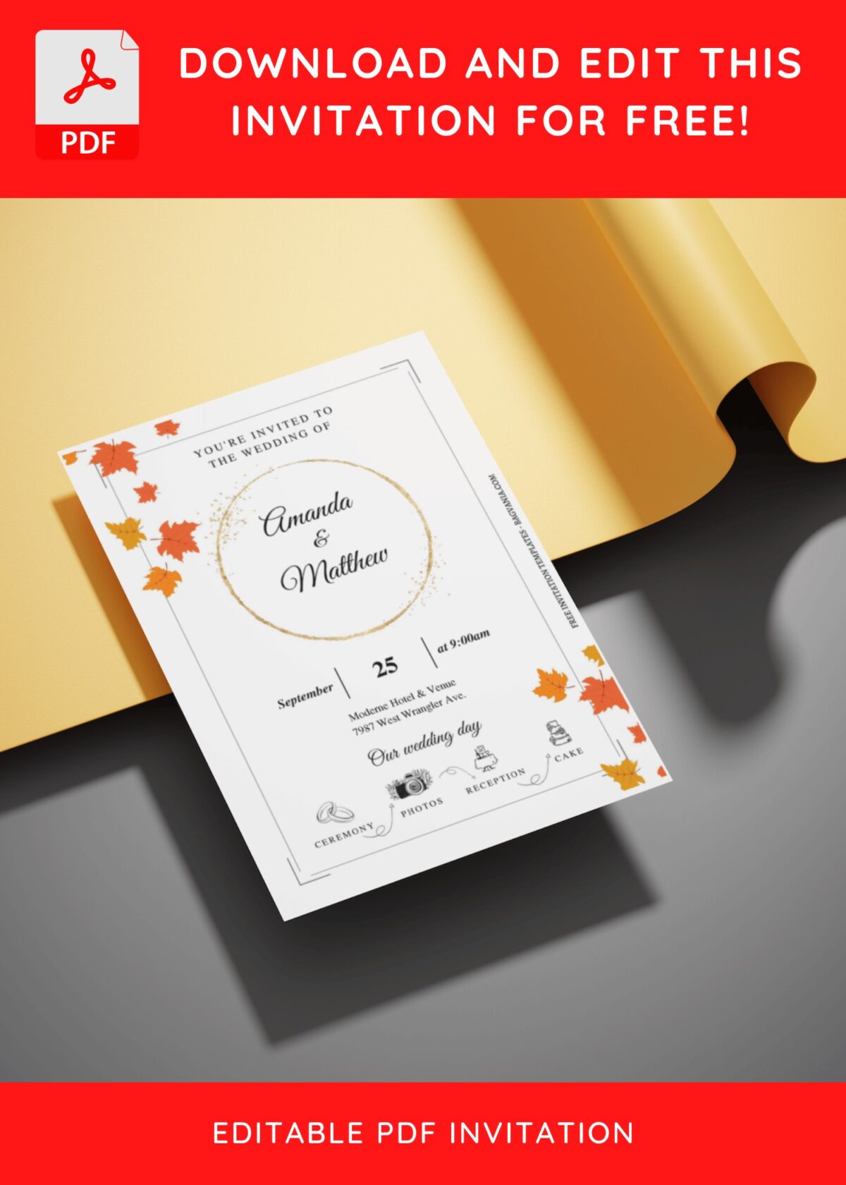 (Free Editable PDF) Wonderful Autumn Wedding Invitation Templates E