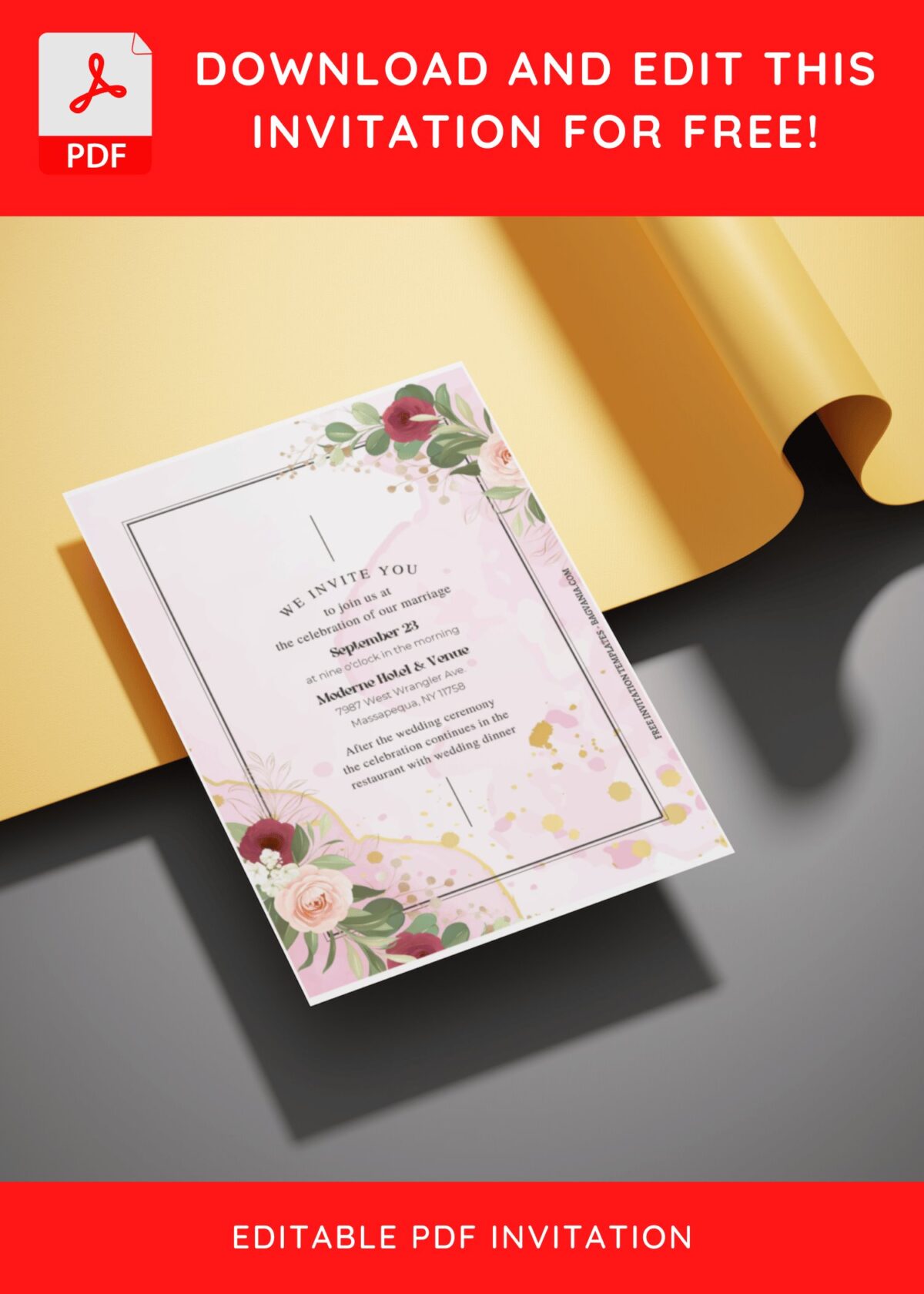 (Free Editable PDF) Dreamy Spring Blooms Wedding Invitation Templates E