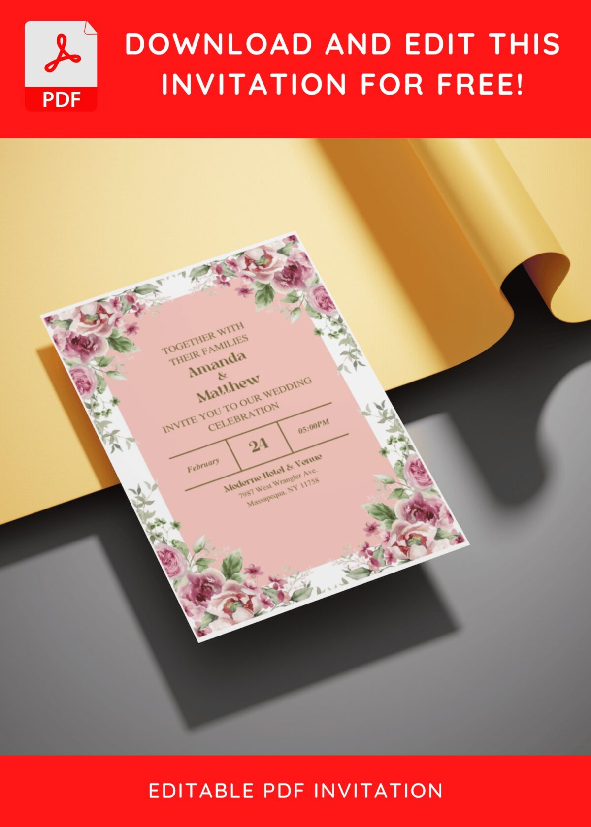 (Free Editable PDF) Beautiful Garden-Fresh Wedding Invitation Templates E