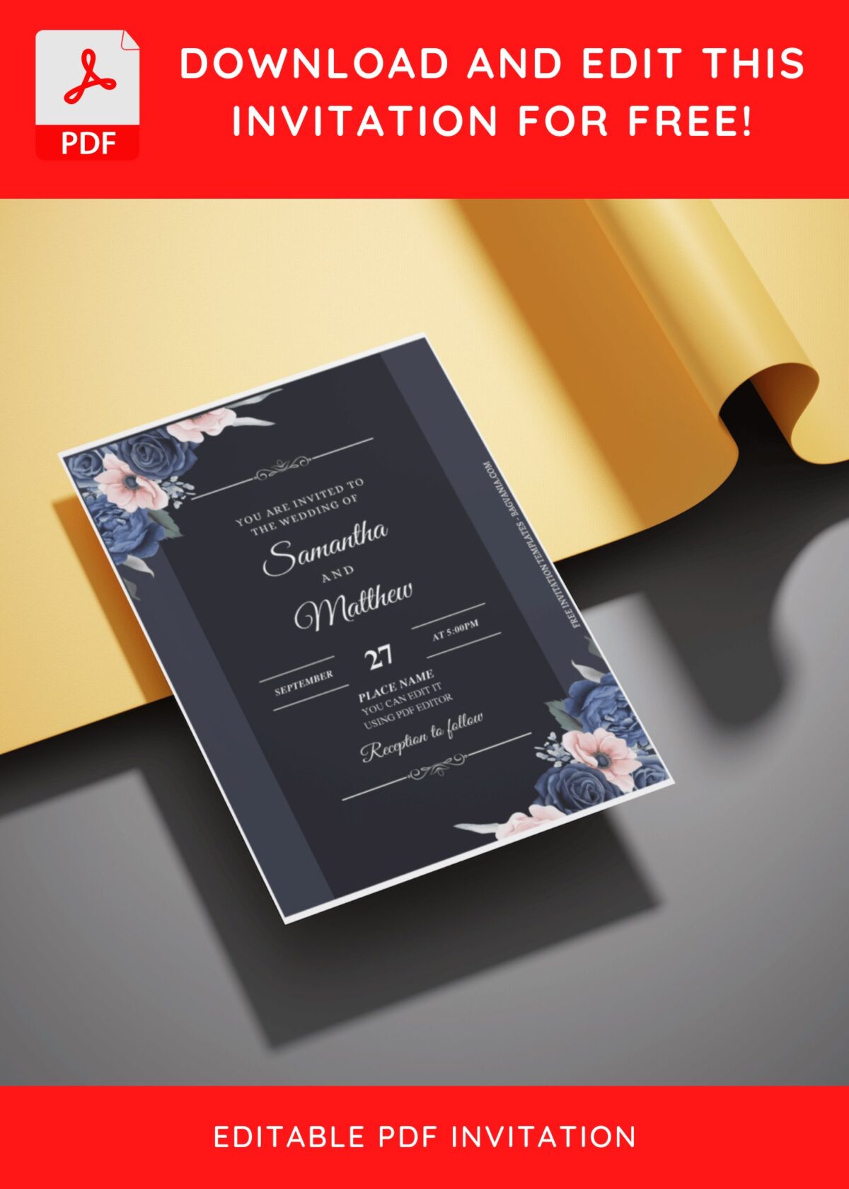 (Free Editable PDF) Anemone And Rose Wedding Invitation Templates E