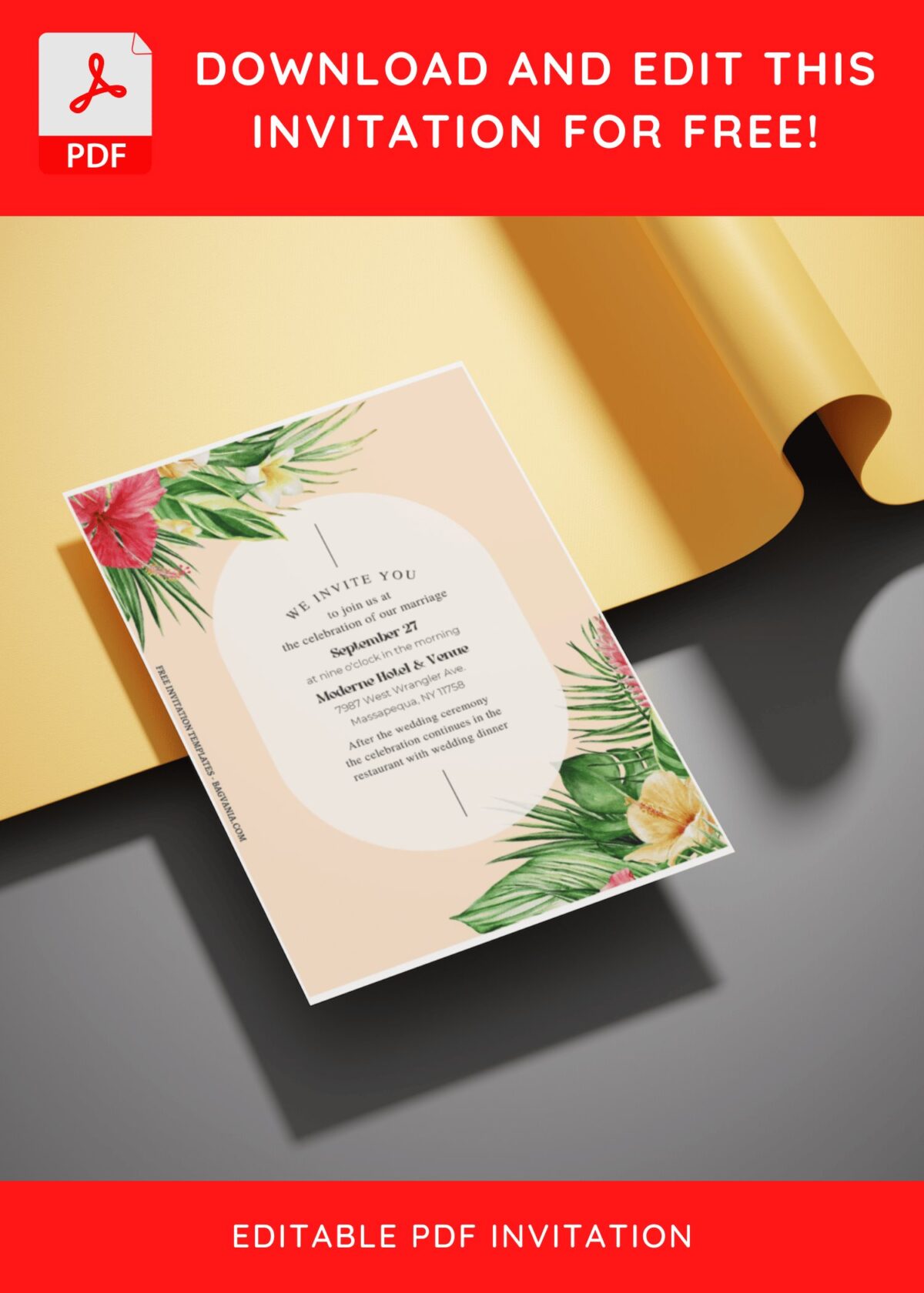 (Free Editable PDF) Sunset Tropical Wedding Invitation Templates E