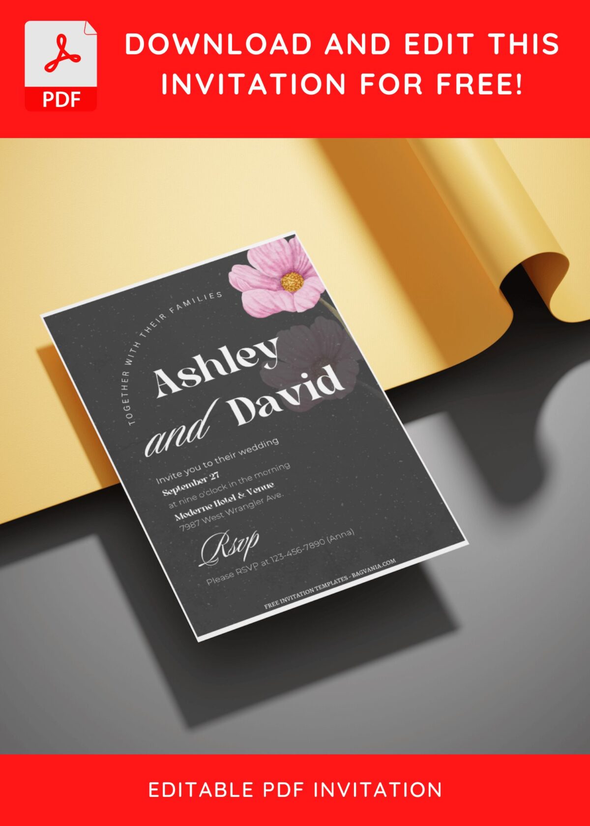 (Free Editable PDF) Modern Minimalist Typography Wedding Invitation Templates E