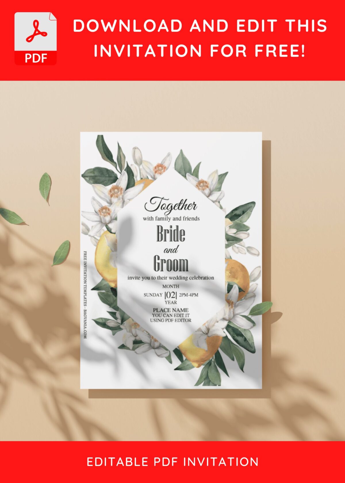 (Free Editable PDF) Refreshing Botanical Summer Nuptial Invitation Templates with lemon greenery