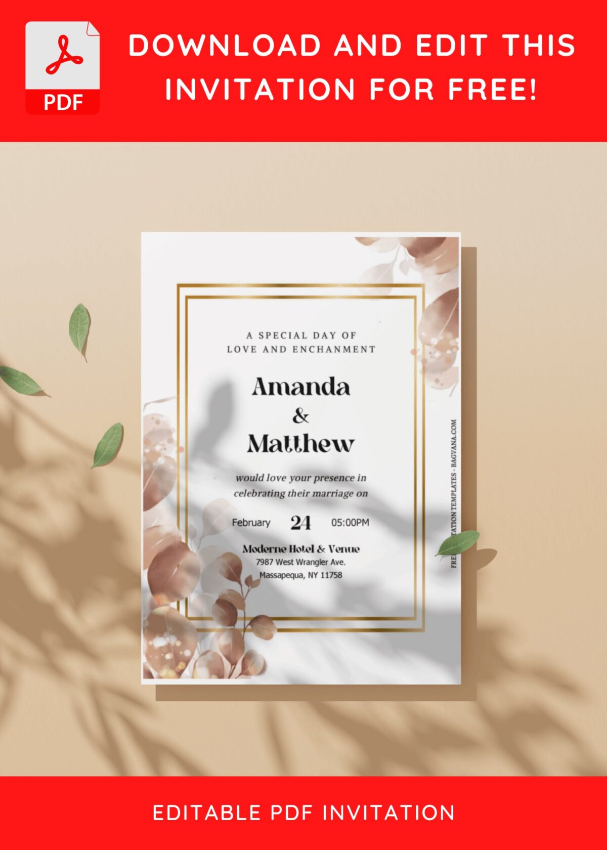 (Free Editable PDF) Stylish Dusty Greenery Wedding Invitation Templates D