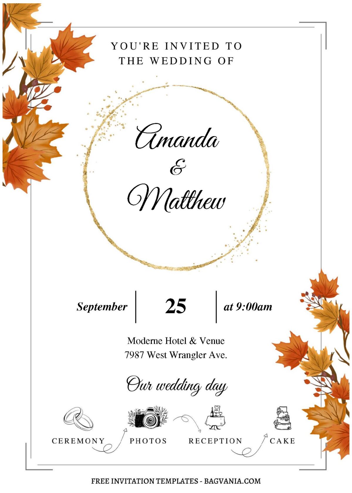 (Free Editable PDF) Wonderful Autumn Wedding Invitation Templates C