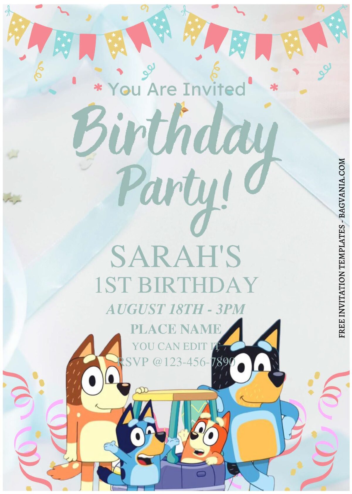 (Free Editable PDF) Happy Times Bluey Birthday Invitation Templates A