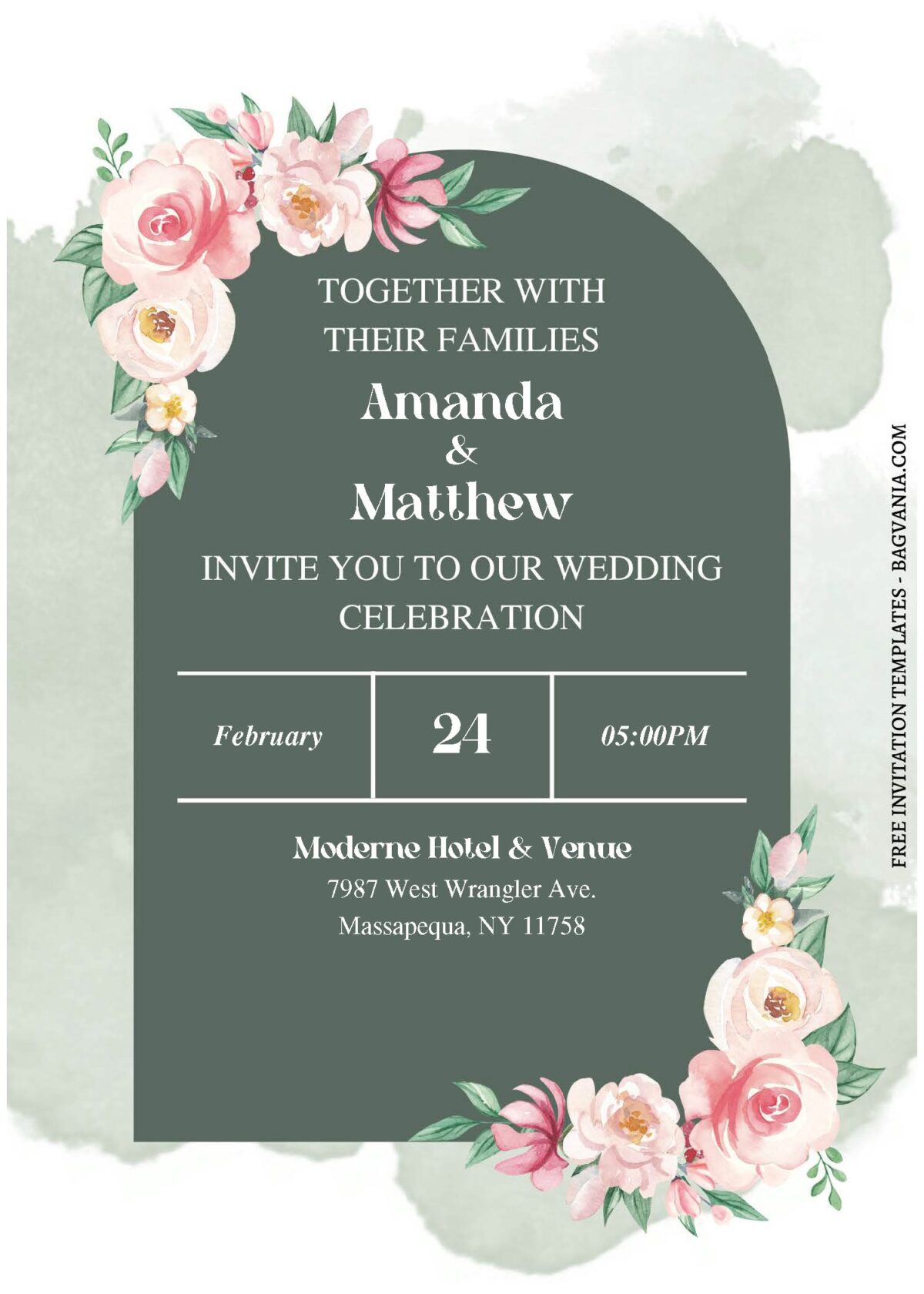 (Free Editable PDF) Classy Blush Pink Floral Wedding Invitation Templates B