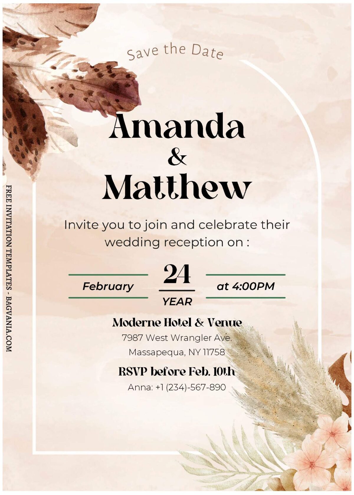 (Free Editable PDF) Nature-Inspired Boho Wedding Invitation Templates A