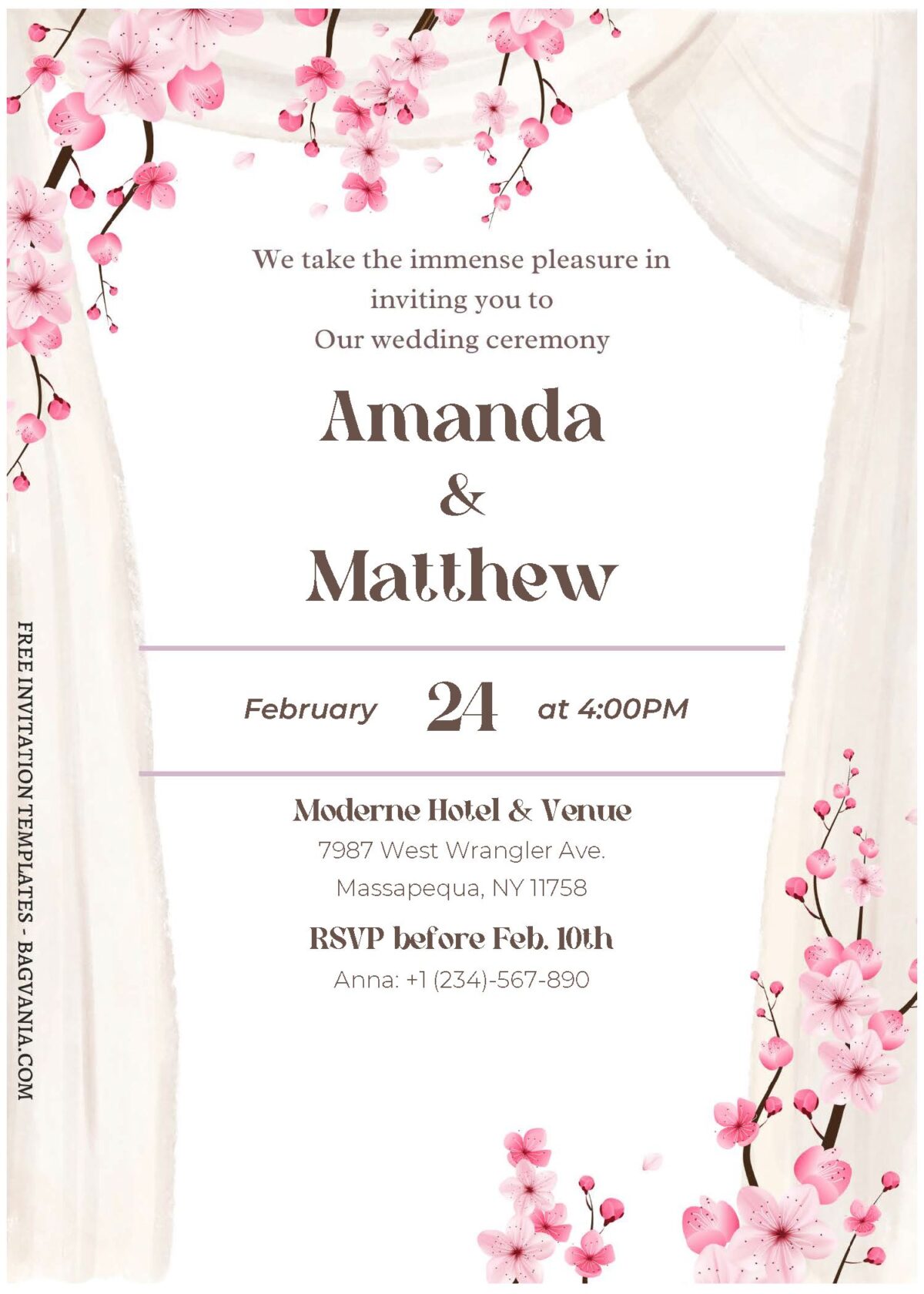 (Free Editable PDF) Timeless Cherry Blossom Wedding Invitation Templates B