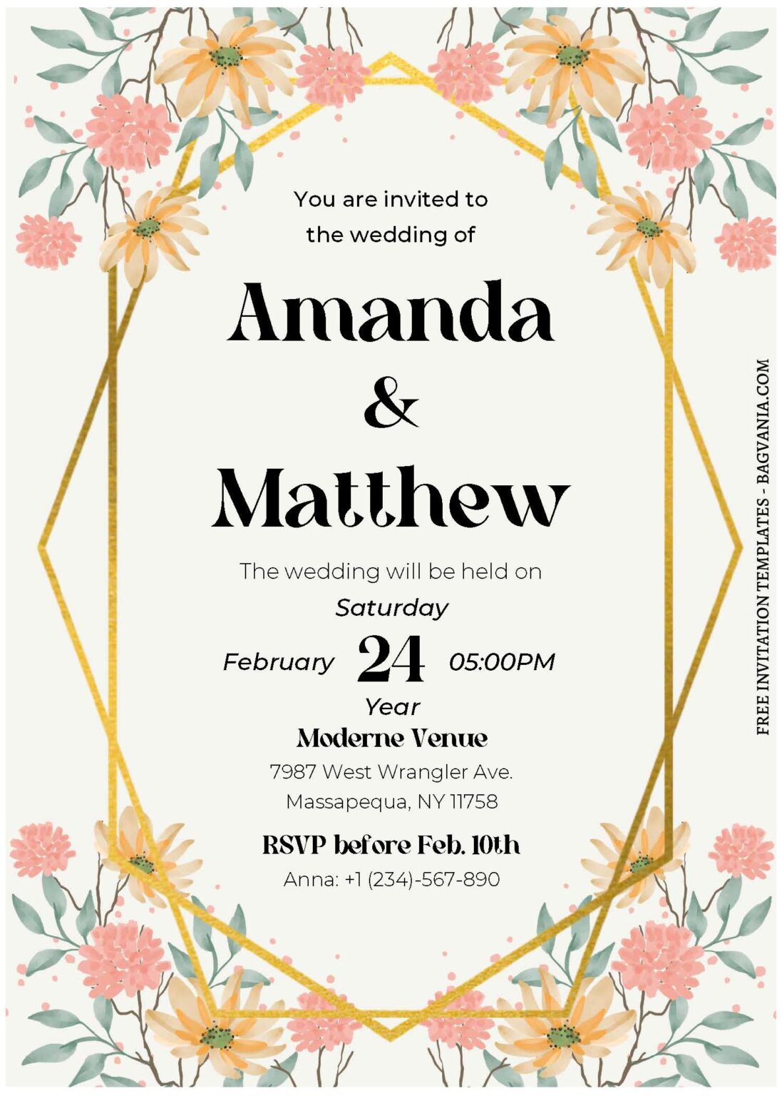 Free Editable Pdf Gilded Gold Geometric Floral Wedding Invitation Templates Free Printable