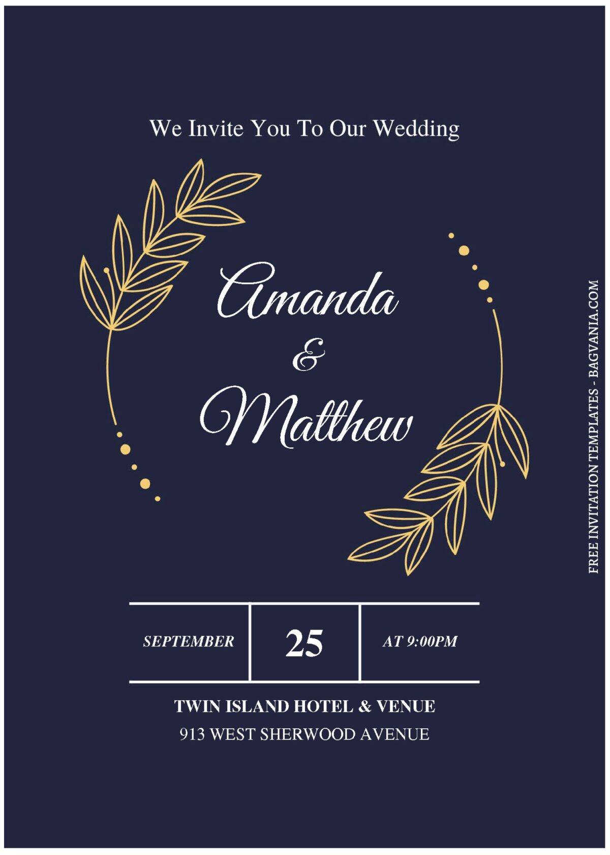 (Free Editable PDF) Delicate Gold Greenery Frame Wedding Invitation Templates A
