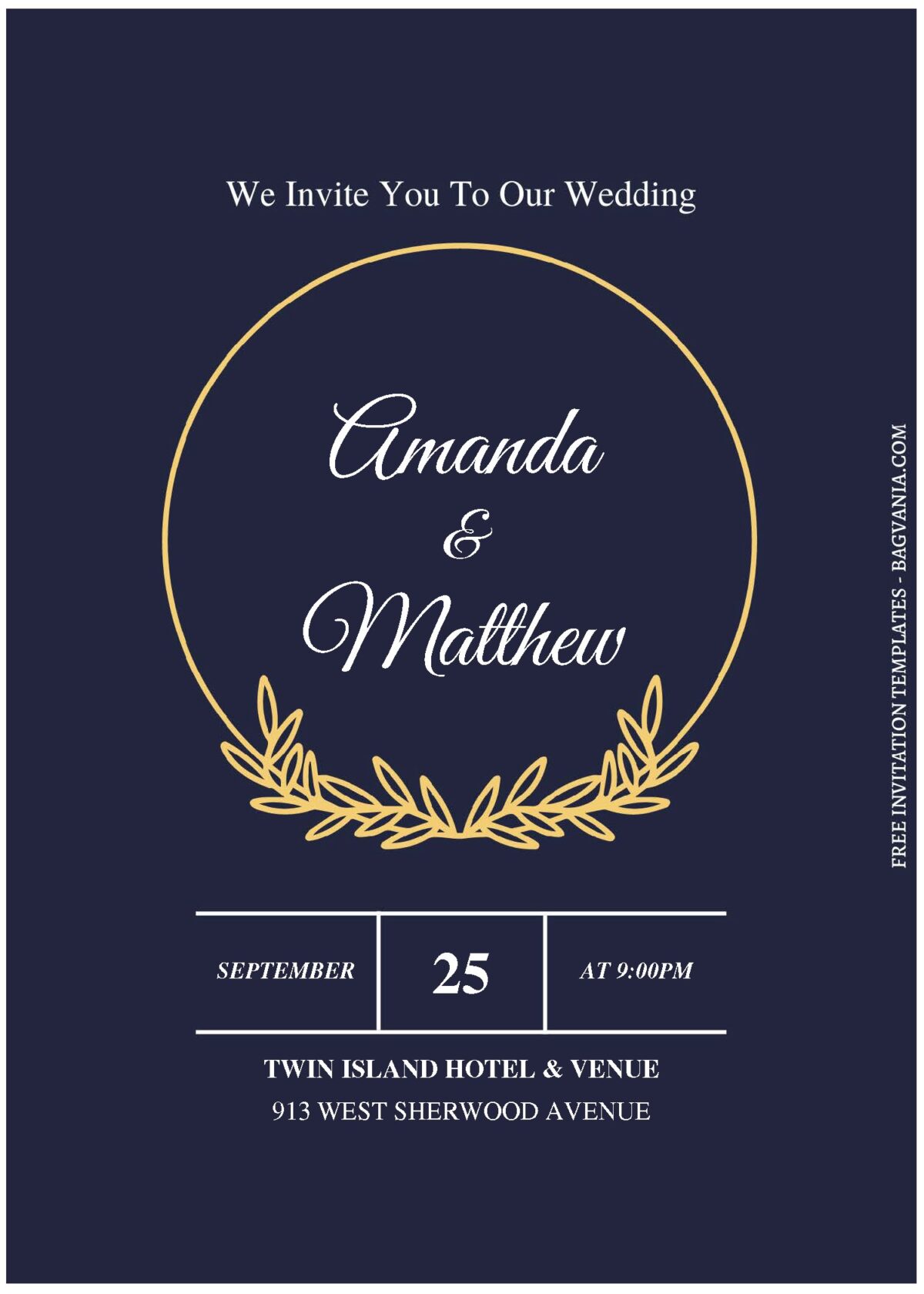 (Free Editable PDF) Delicate Gold Greenery Frame Wedding Invitation Templates C