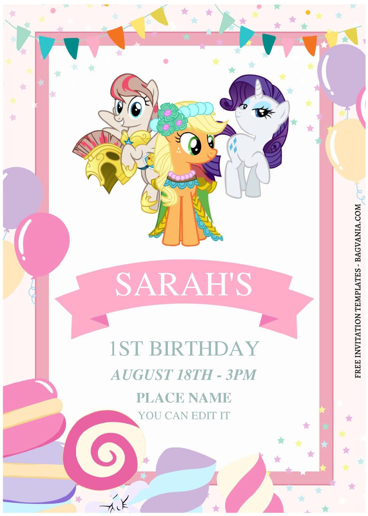(Free Editable PDF) Magical My Little Pony Candyland Birthday Invitation Templates B
