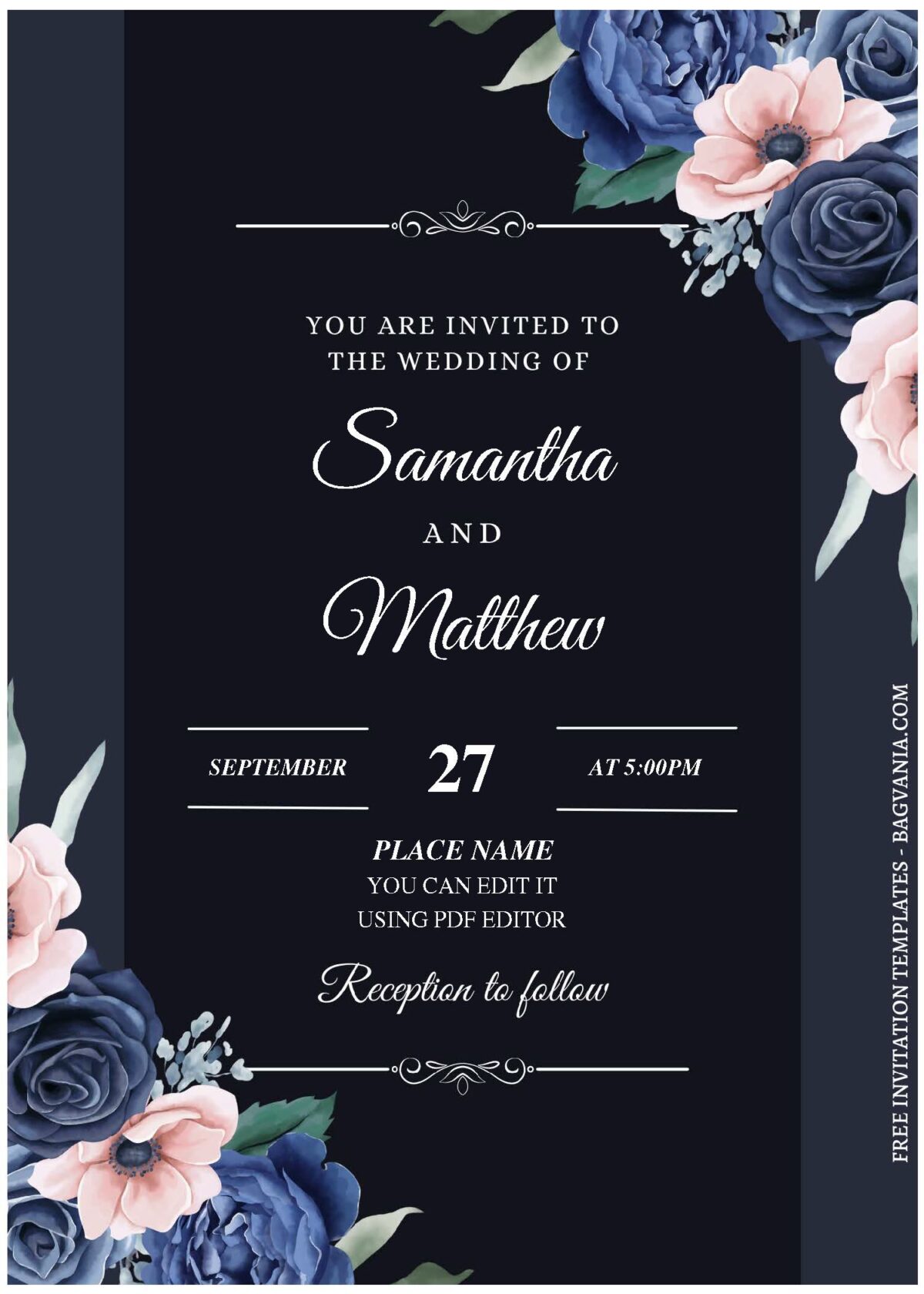 (Free Editable PDF) Anemone And Rose Wedding Invitation Templates a