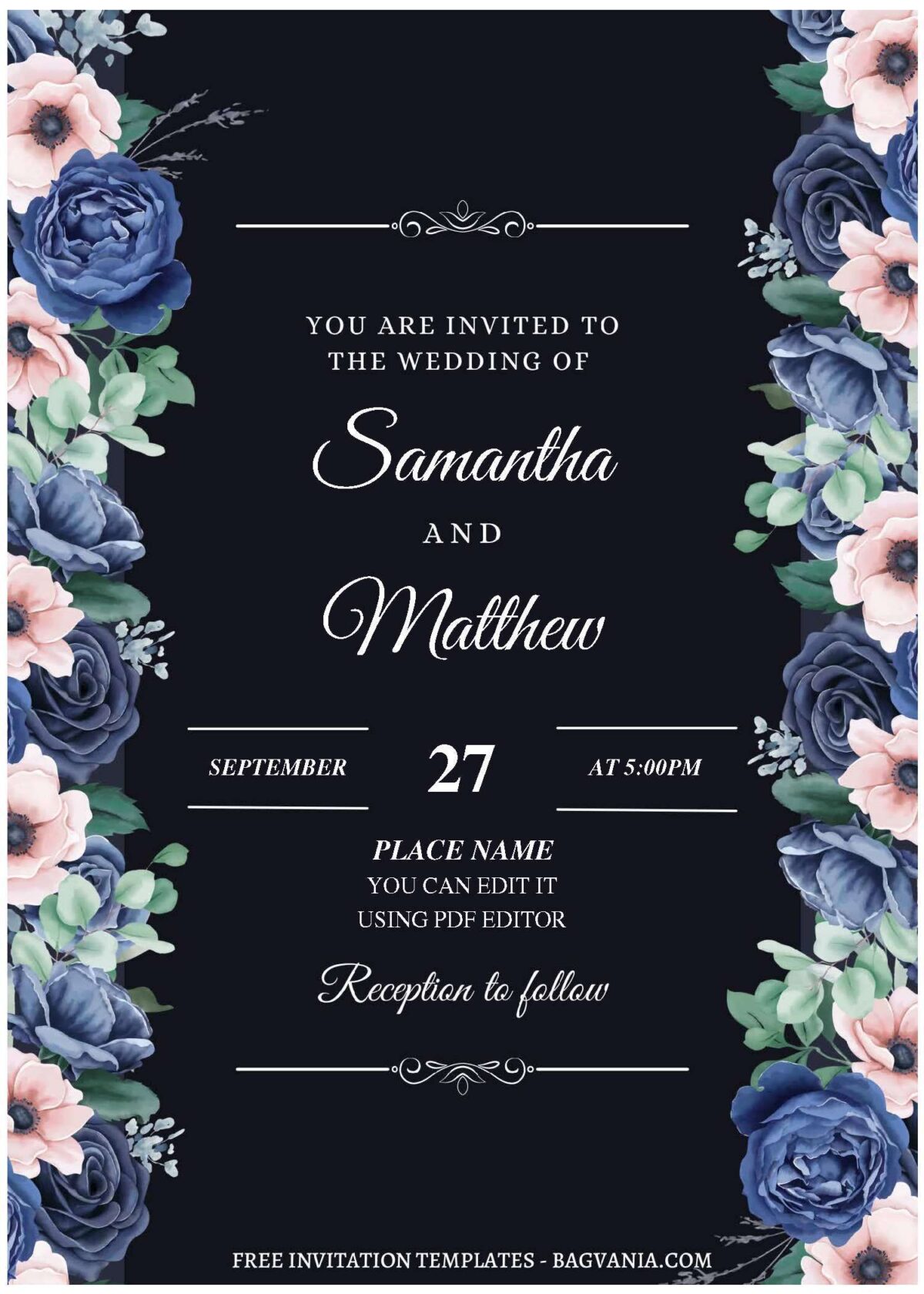 (Free Editable PDF) Anemone And Rose Wedding Invitation Templates C