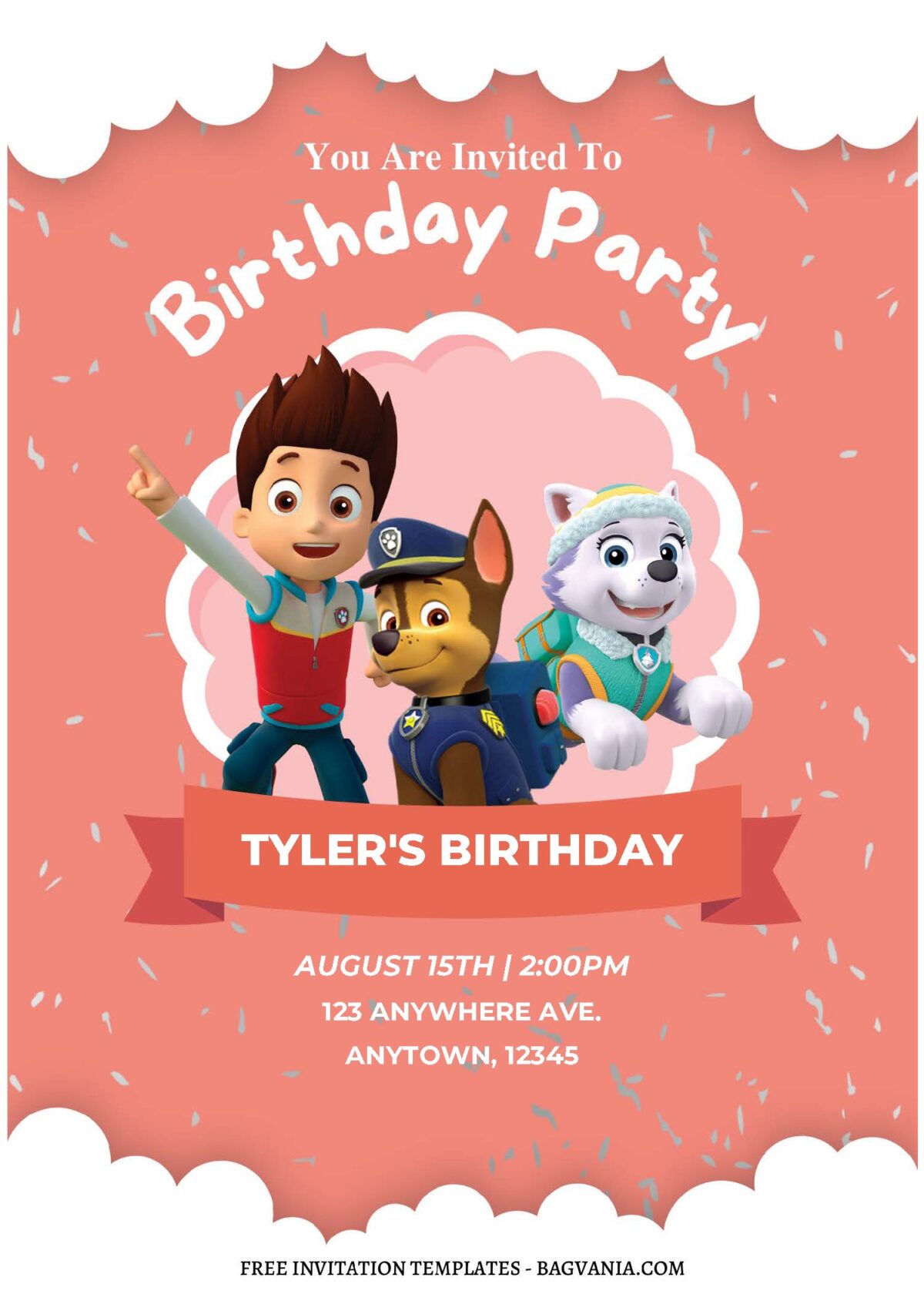 (Free Editable PDF) PAW-SOME PAW Patrol Birthday Invitation Templates with adorable pink background